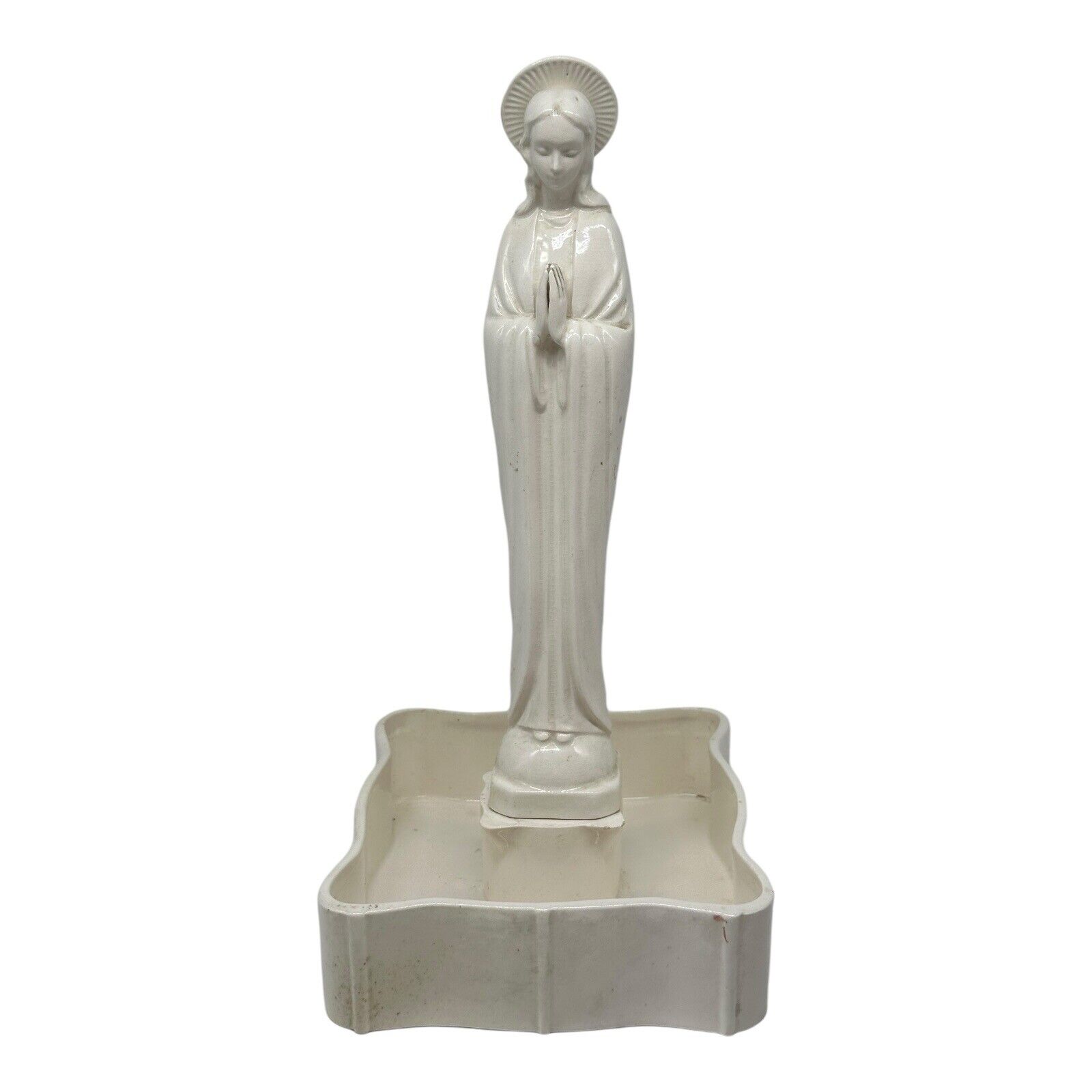 Vintage Artmark Praying Virgin Mary Madonna 8.5” White Ceramic Figurine/Font