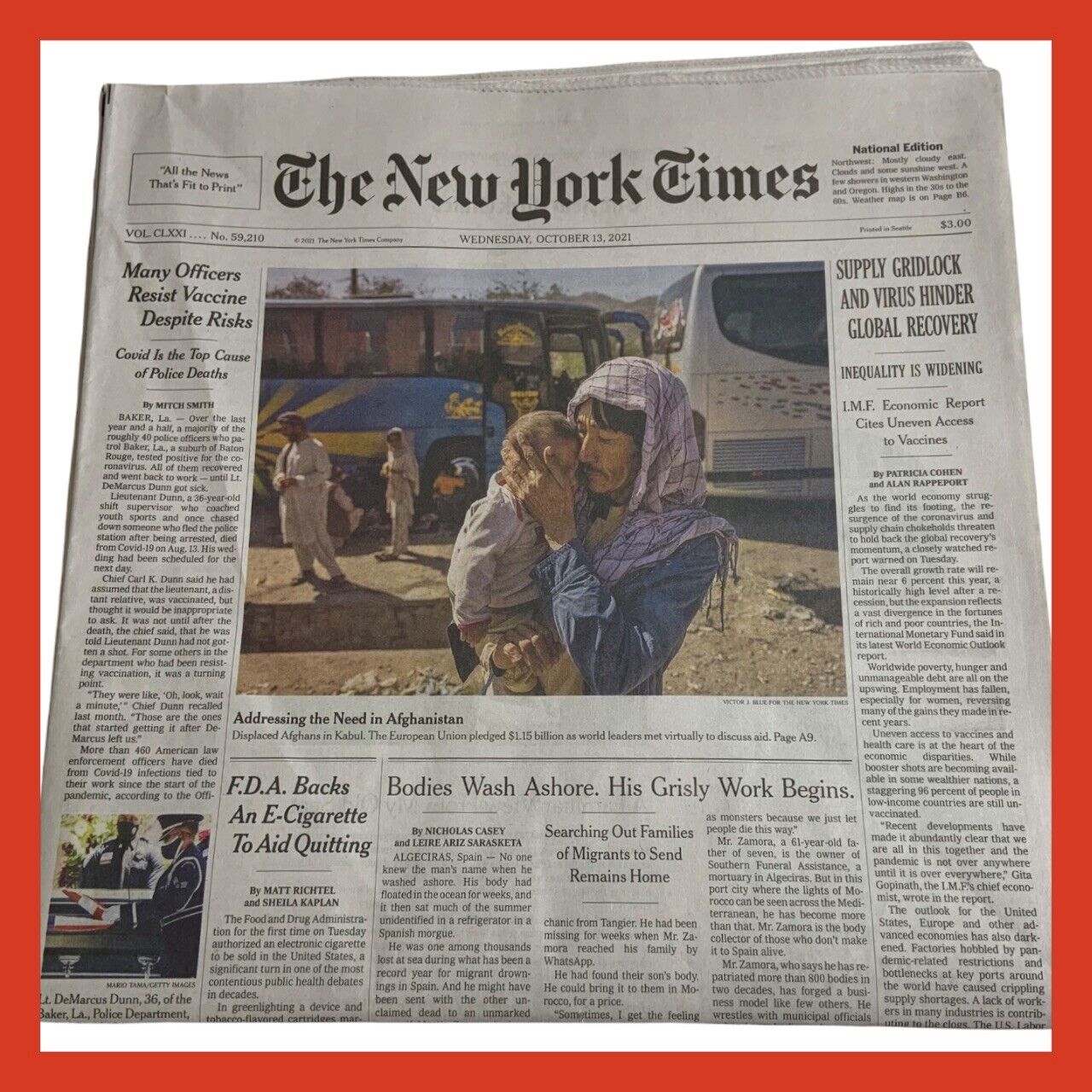 New York Times Newspaper October 13 2021 Addressing The Need in Afghanistan
