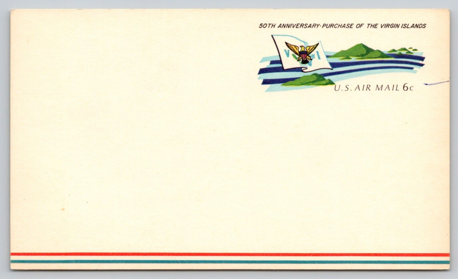 Postcard 6-cent Stamped Card 50th Anniversary-Purchase of Virgin Islands