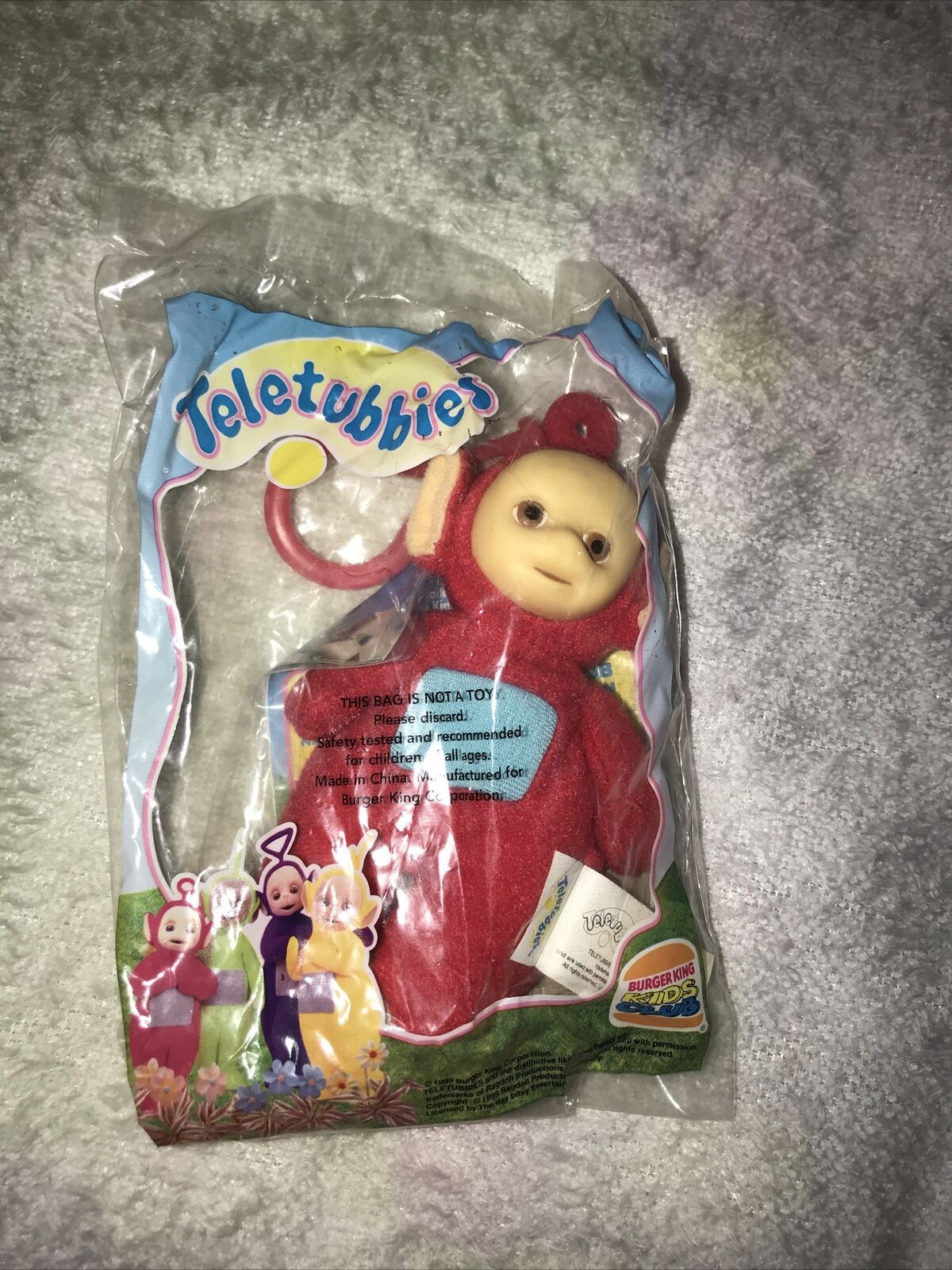 New 1999 Burger King Teletubbies "RED PO" Clip on Beanbag Finger Puppet 