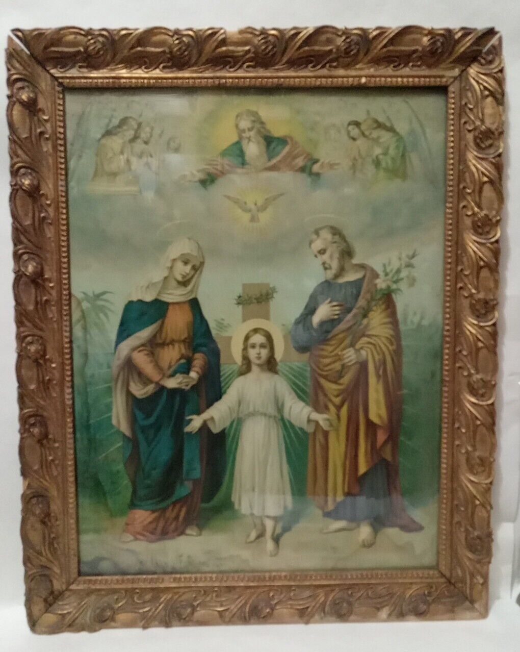 Antique Chromolithograph Holy Family Holy Trinity Fridalin Leiber 1800