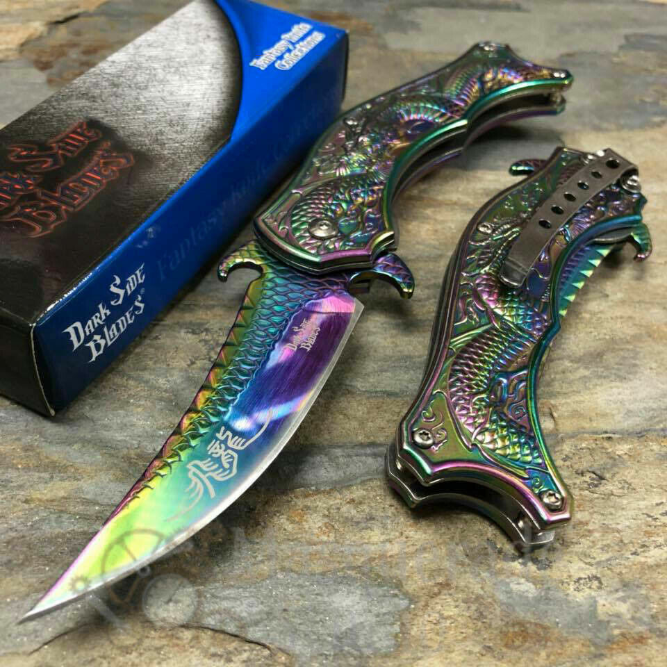 Dark Side Blades Collectors 3D Dragon Spring Assisted Pocketknife [Rainbow]