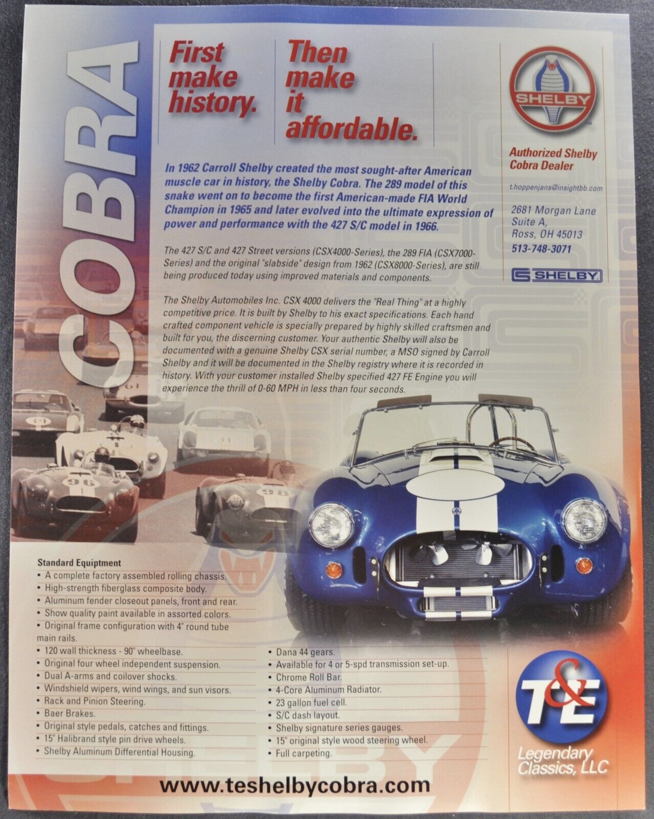 1999-2000 Shelby Cobra CSX 4000 7000 8000 T&E Brochure Sheet Excellent Original