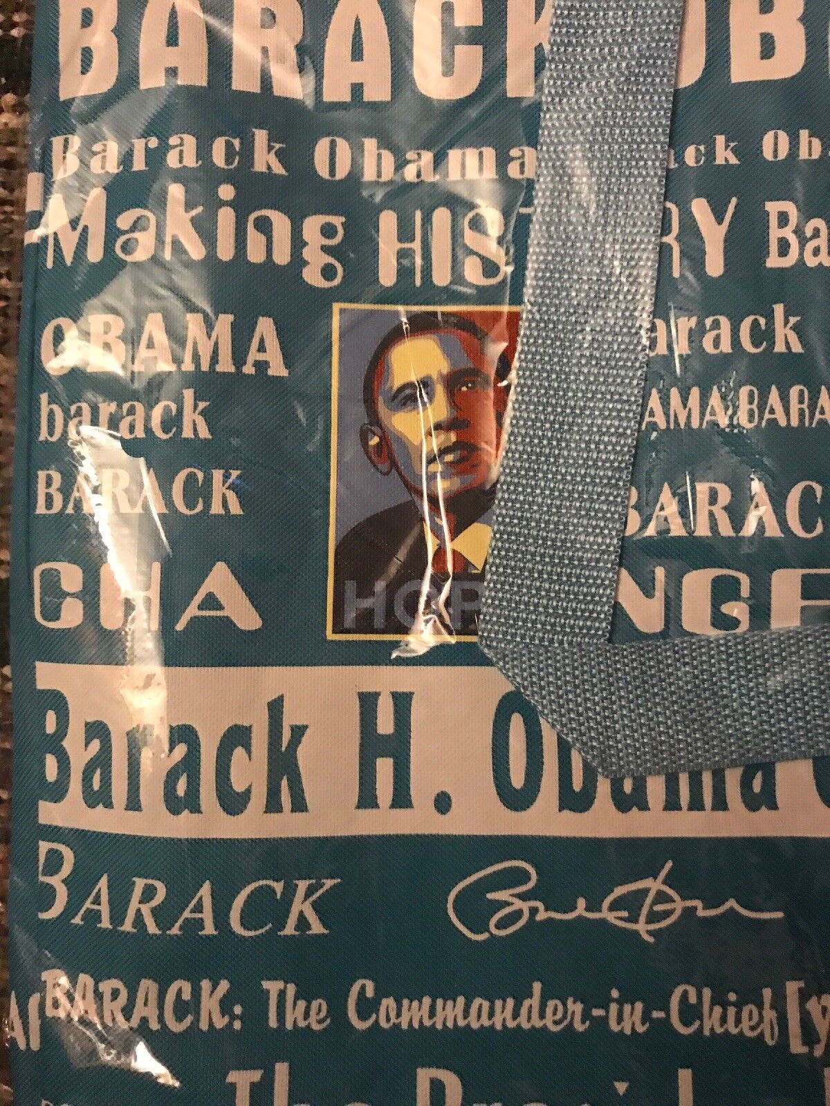 Barack Obama 44th President Canvas Tote Bag XLarge 14 In X20 Inch Blue&white