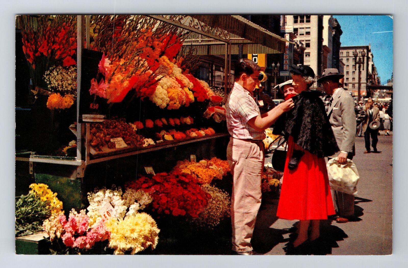 San Francisco CA-California, Street Flower Vendors, Souvenir Vintage Postcard