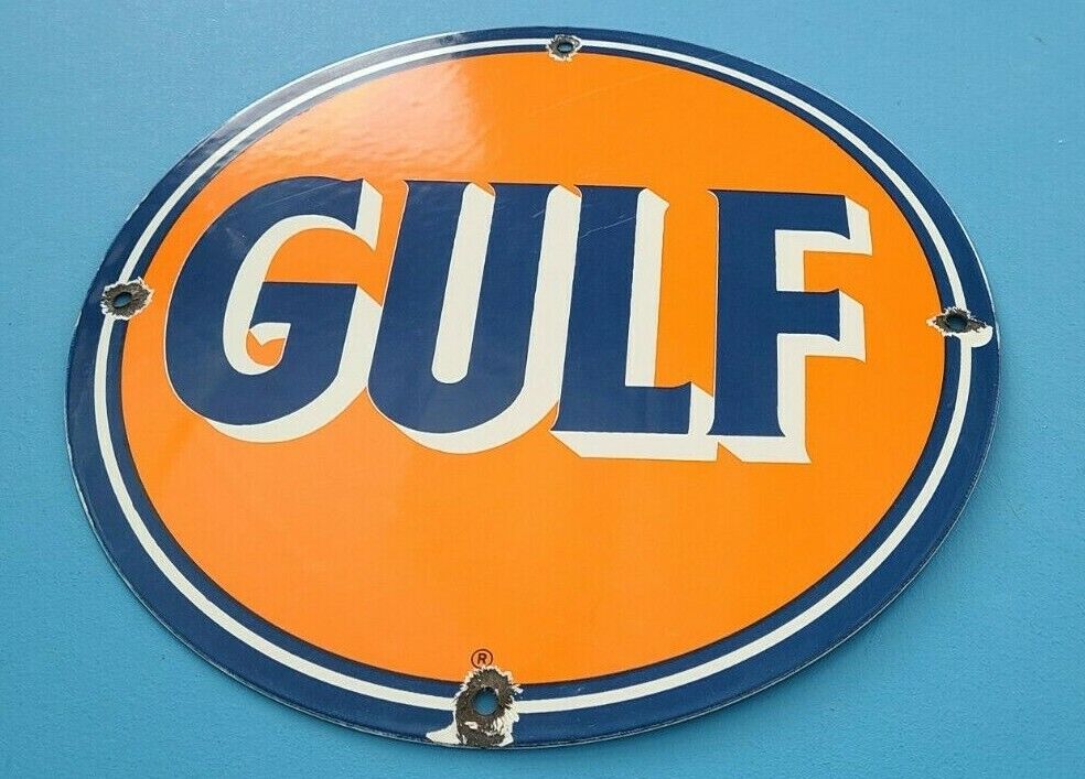 GULF Gasoline Oil Vintage Style Porcelain Signs Gas Pump Man Cave Station 