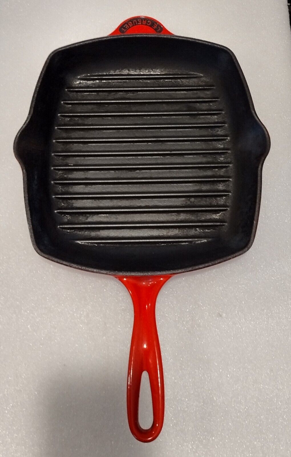 LE CREUSET CAST IRON ENAMEL SQUARE GRILL PAN SKILLET RED MADE IN FRANCE #26