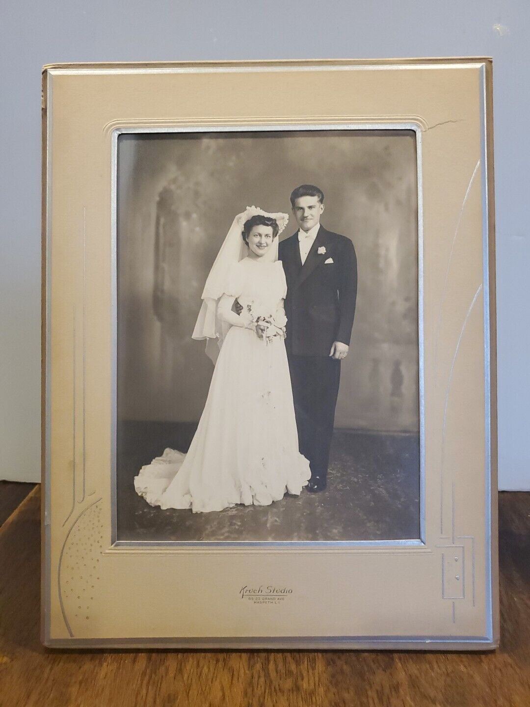 Vintage Wedding Photo 8x10 Cardboard Foldout Standing 10x13 Frame 1930s Art Deco
