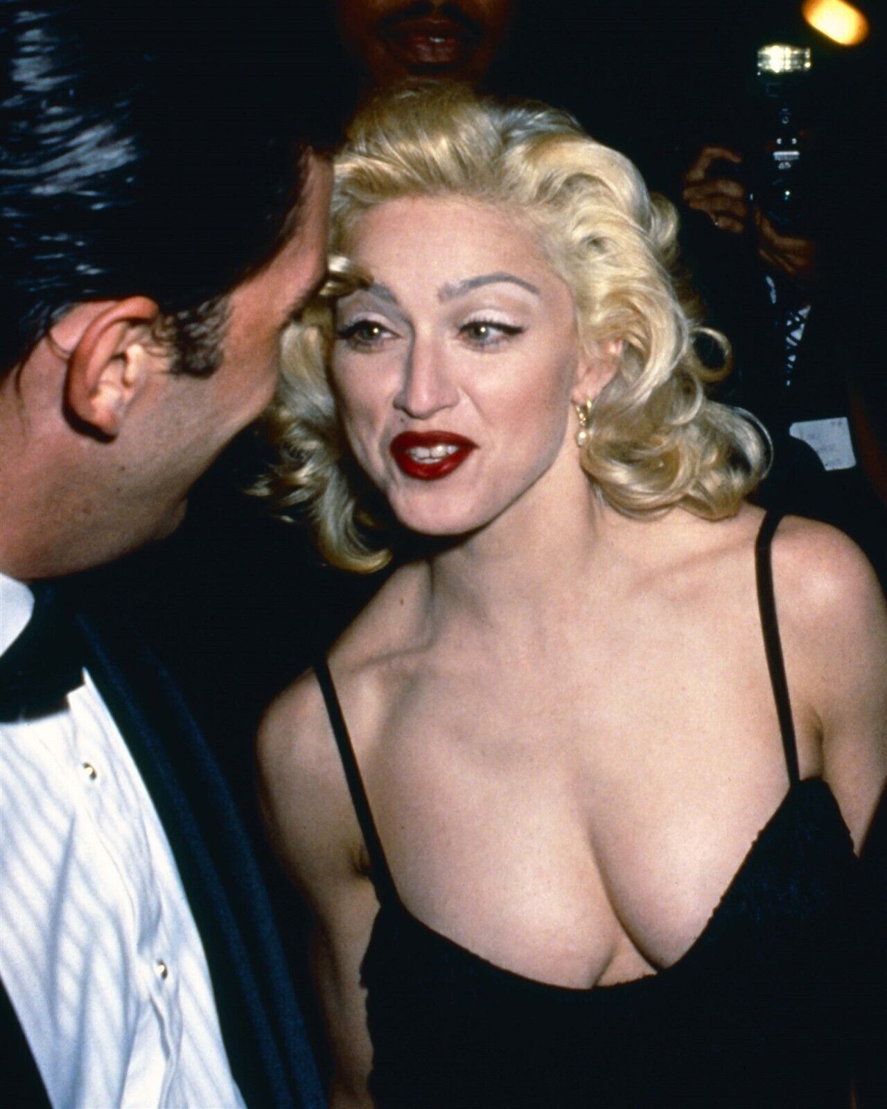 Madonna in very low cut black dress huge cleavage Antonio Banderas 8x10 photo