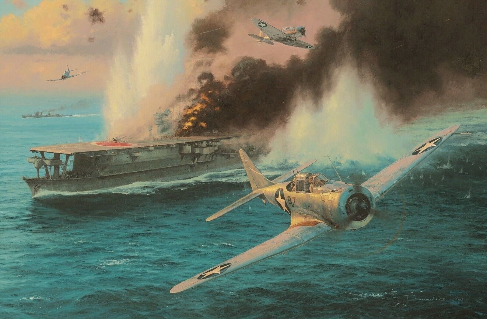 Midway, the Attack on the Soryu by Anthony Saunders signed by Pacific veterans