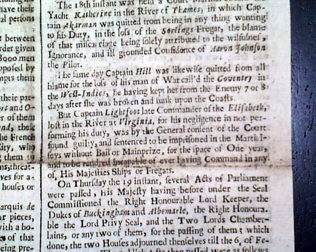 1667 old Newspaper Early Rare 17th Century 357 YEARS OLD London Gazette England