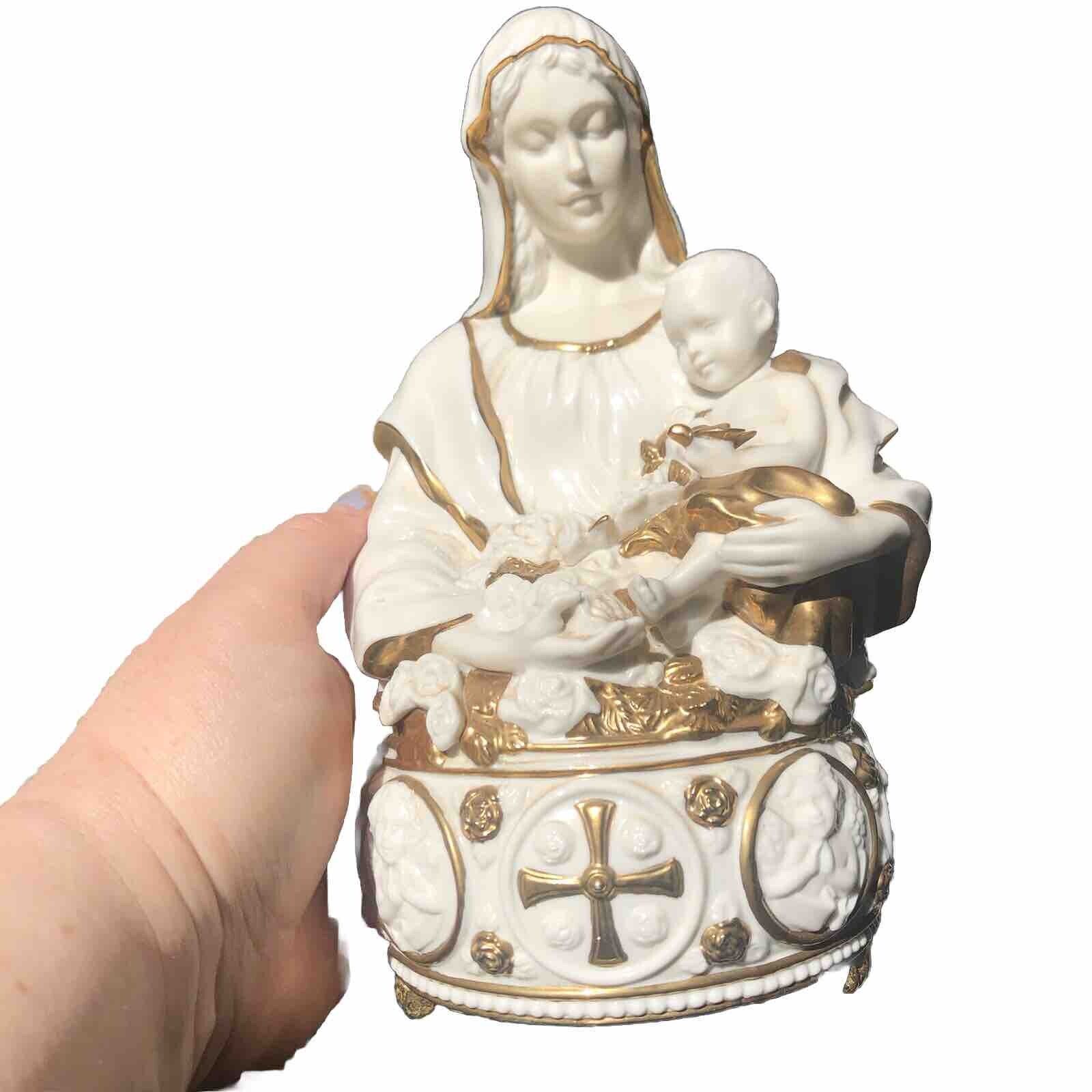 Franklin Mint Hand Painted Porcelain Madonna and Christ-child Figurine. Music