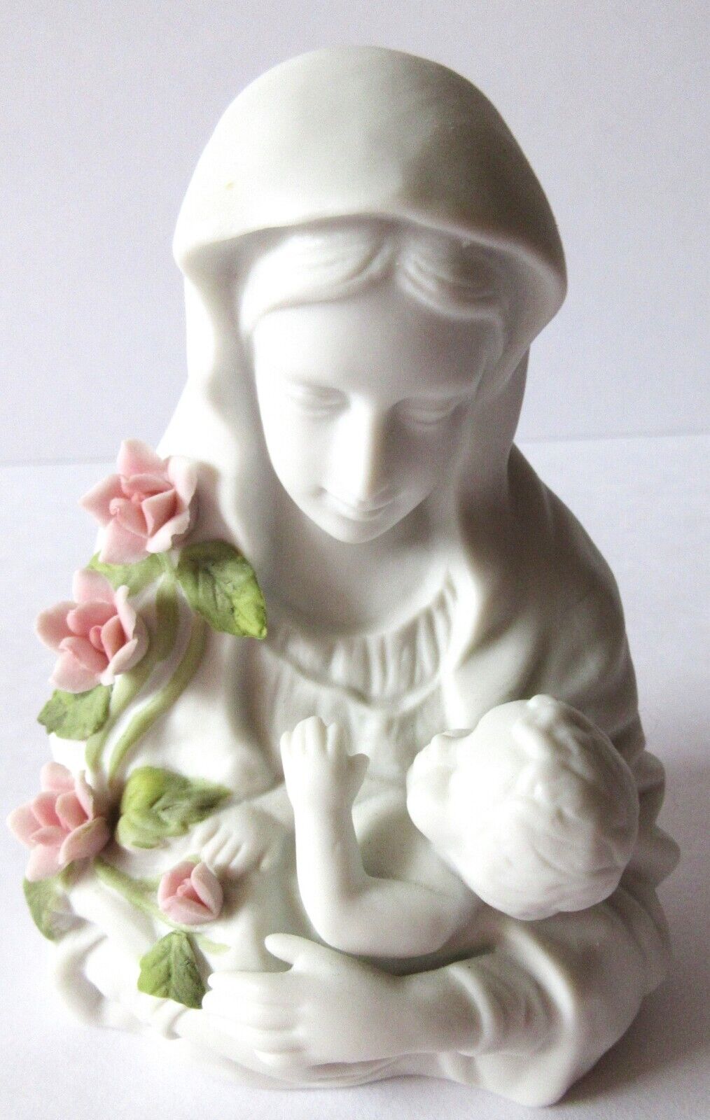 Vintage Touch Of Rose Porcelain Madonna & Baby Jesus Figurine