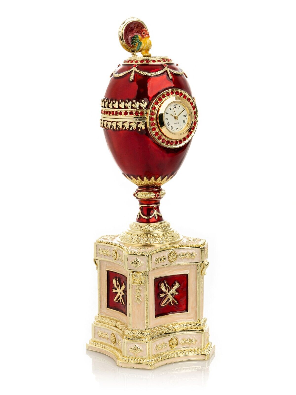 Keren Kopal Red Egg  with clock Trinket Box Handmade with Austrian Crystals