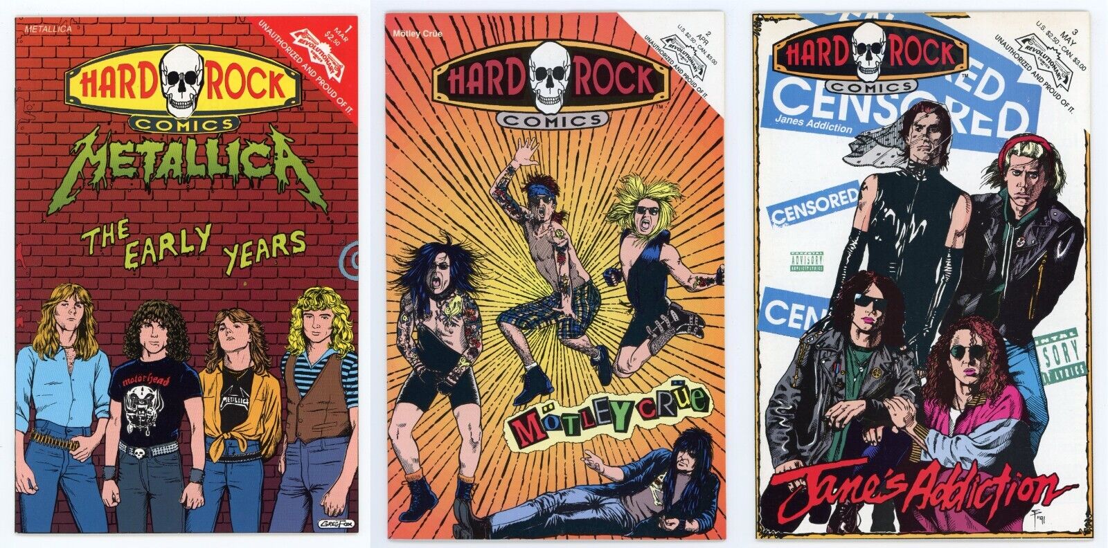 Hard Rock Comics 1 2 3 Metallica Mötley Crüe Jane's Addiction 1992 Revolutionary
