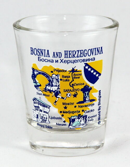 BOSNIA AND HERZEGOVINA LANDMARKS AND ICONS COLLAGE SHOT GLASS SHOTGLASS