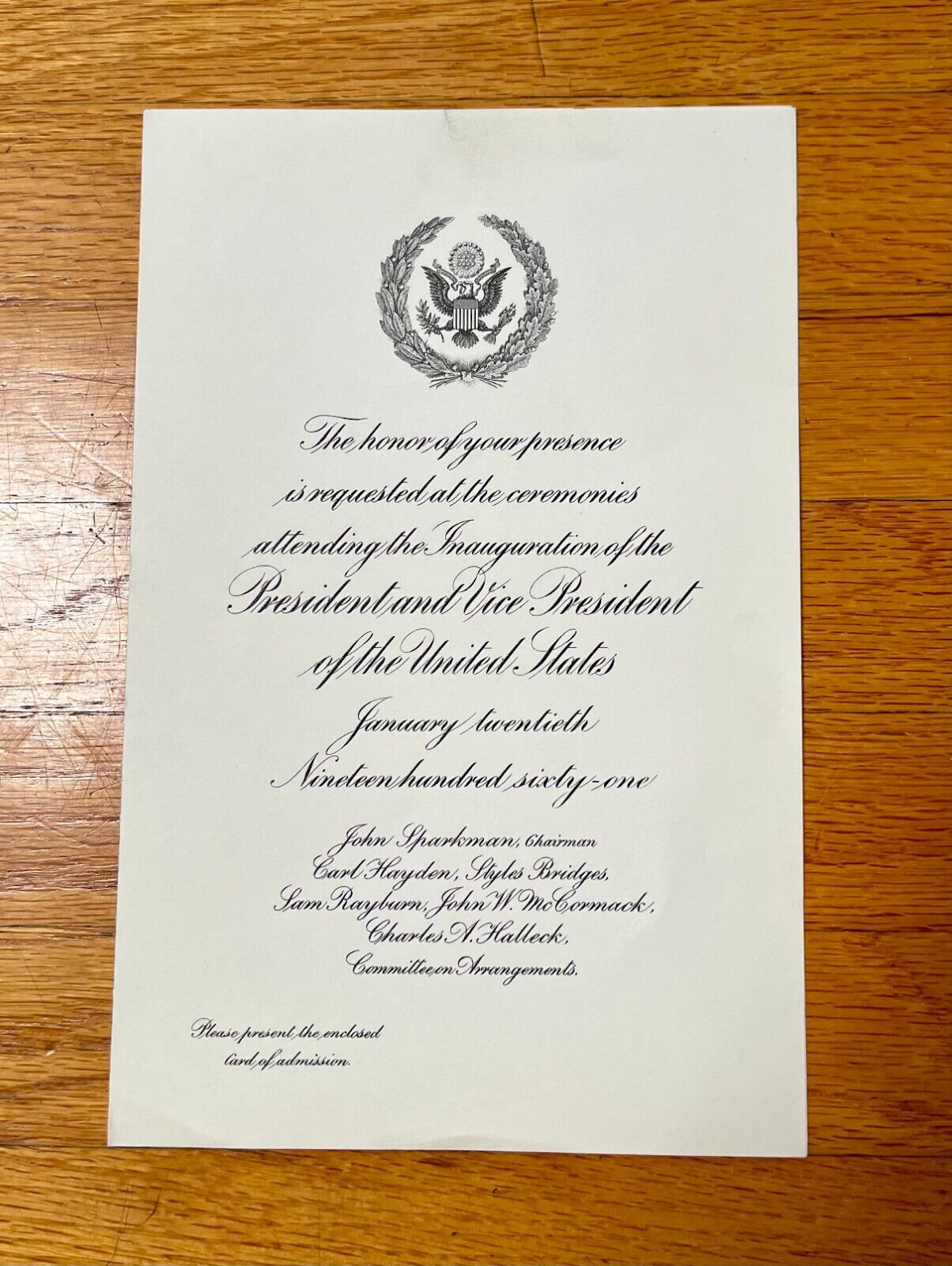 John F Kennedy Inauguration Invitation January 20 1961 Single Item Congressional
