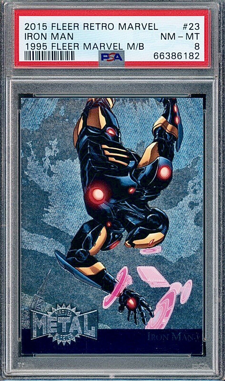 2015 Fleer Retro Marvel 1995 Metal Blaster #23 Iron Man PSA 8 🔥RARE🔥