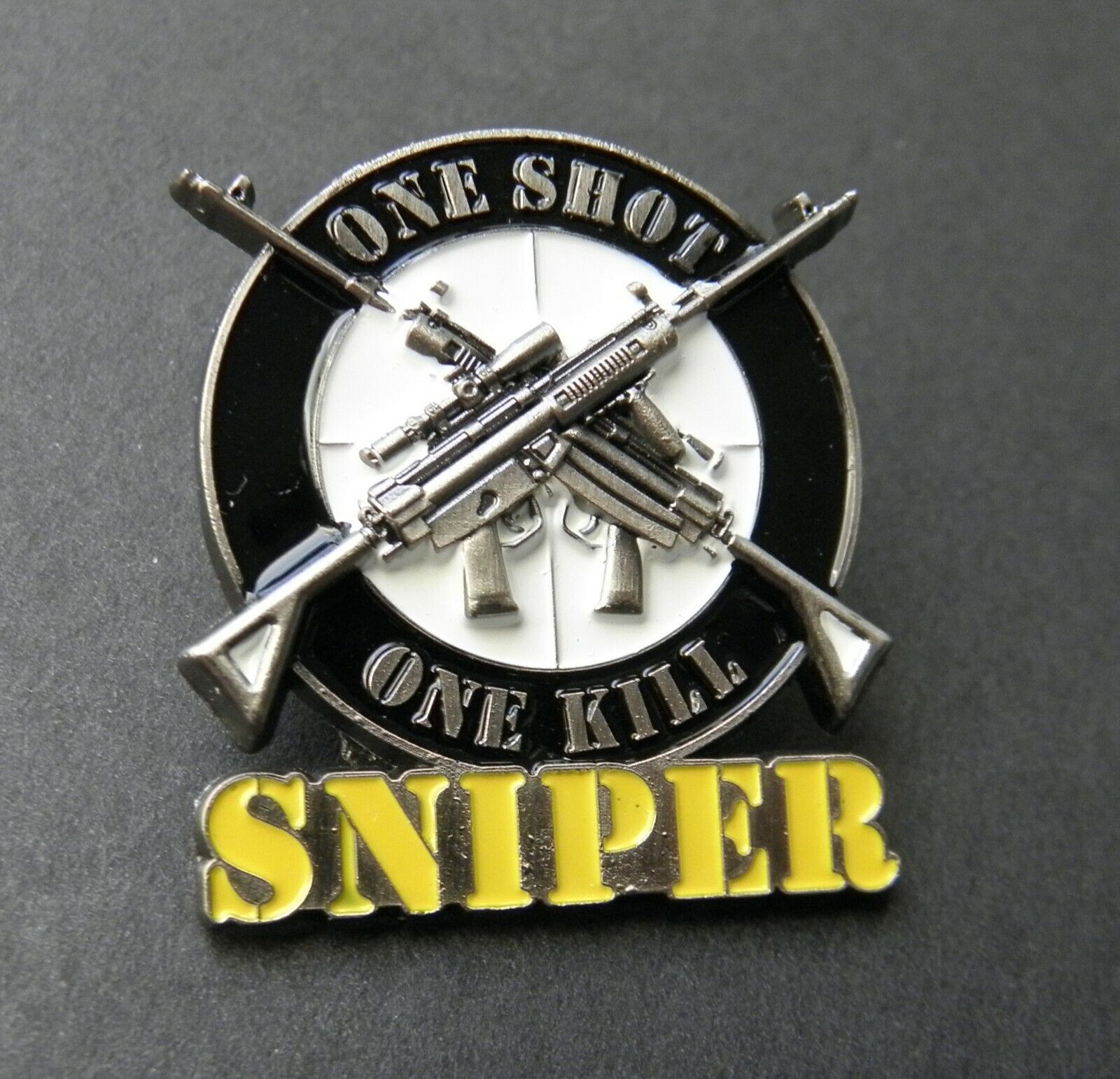 SPECIAL FORCES SNIPER ONE SHOT ONE KILL LAPEL HAT PIN BADGE 1.1 INCHES