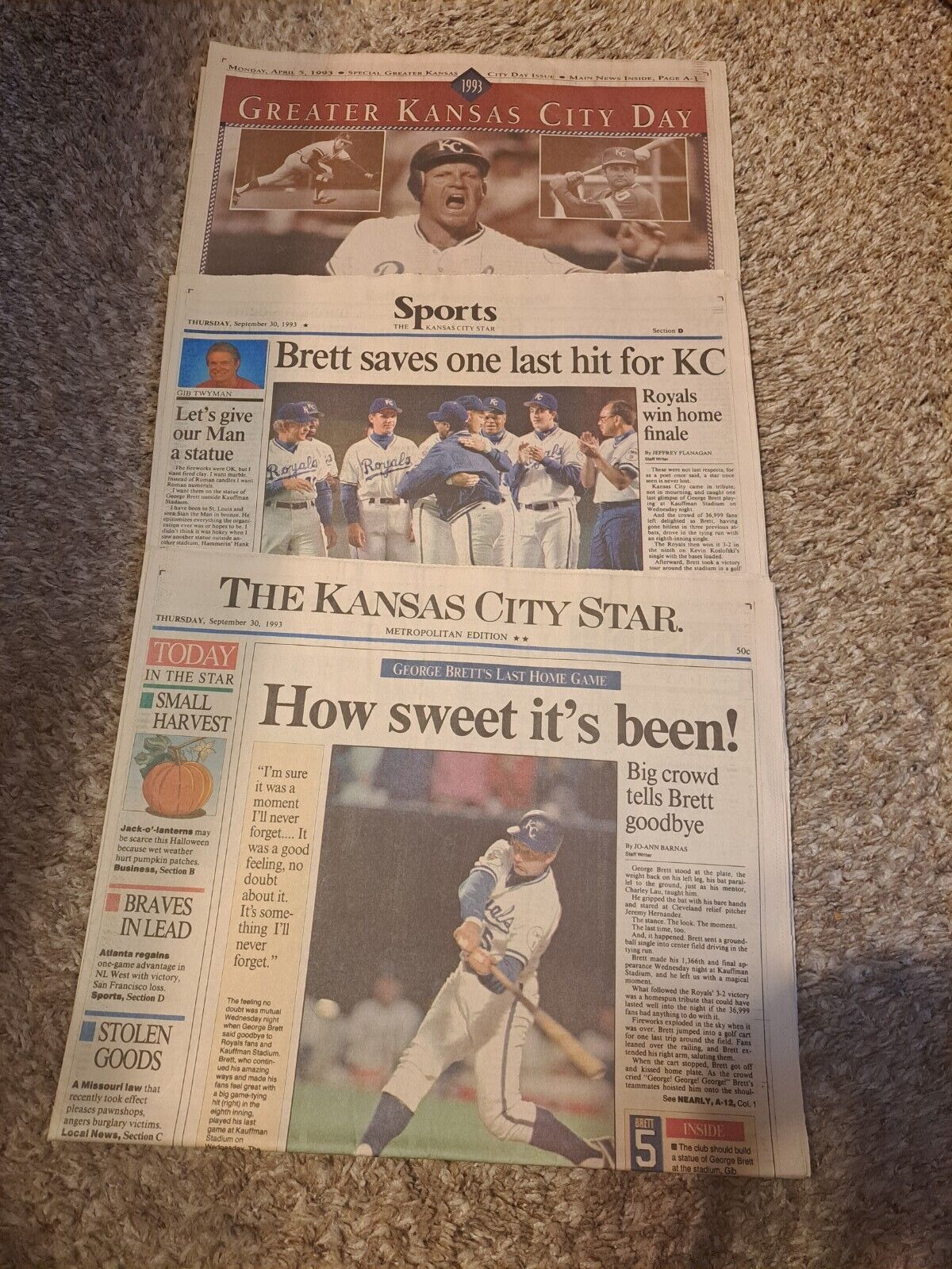 💥(3)Kansas City Star Newspapers GEORGE BRETT KC Royal's HOW SWEET IT'S BEEN 💥