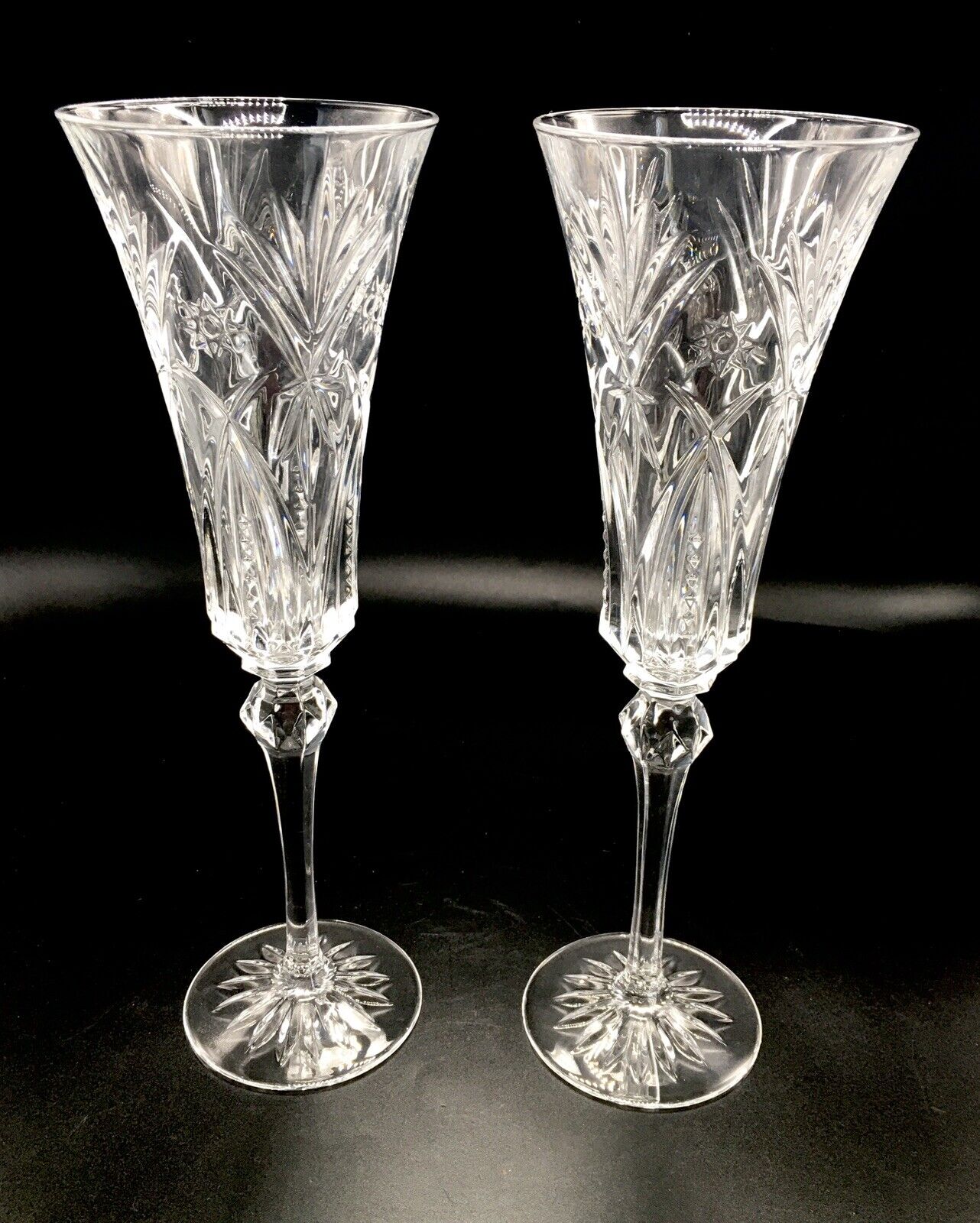 NEW VTG J.G. Durand Vincennes Cut Lead Crystal Champagne Flutes Glasses 10”