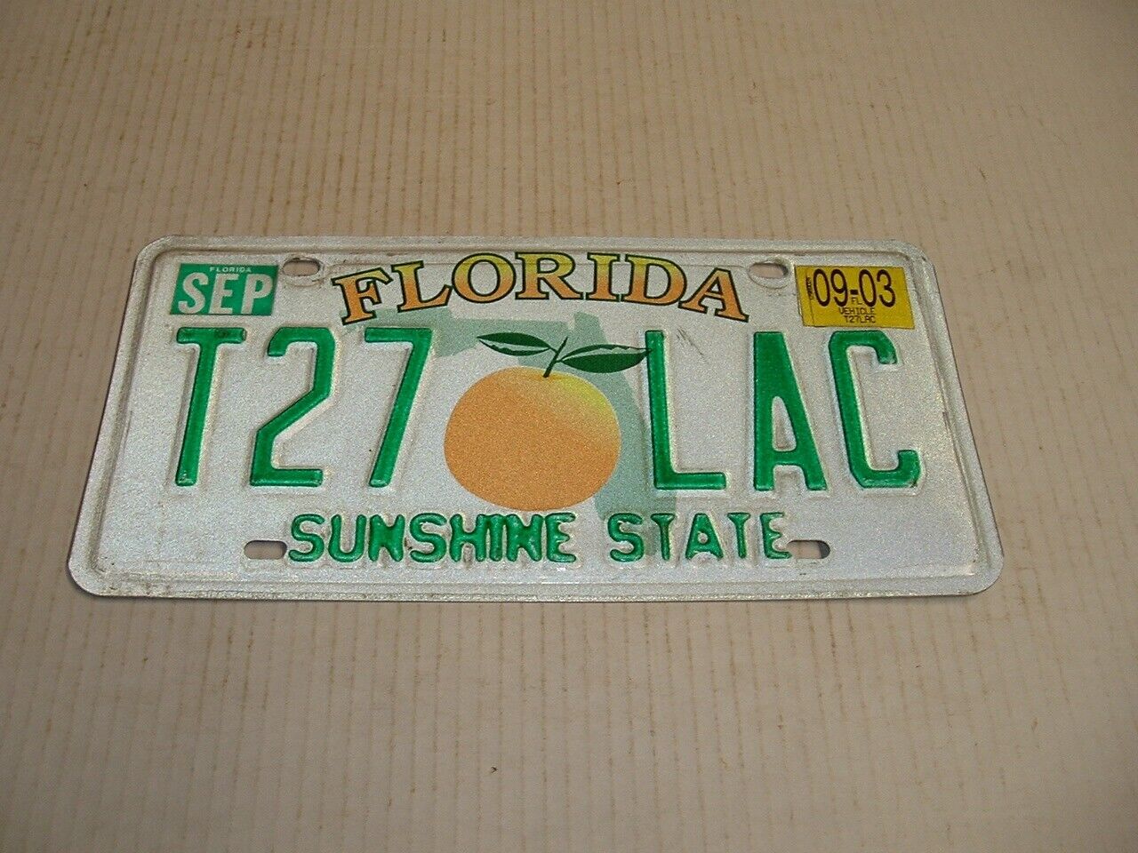 2003 Florida Sunshine State License Plate T27 LAC
