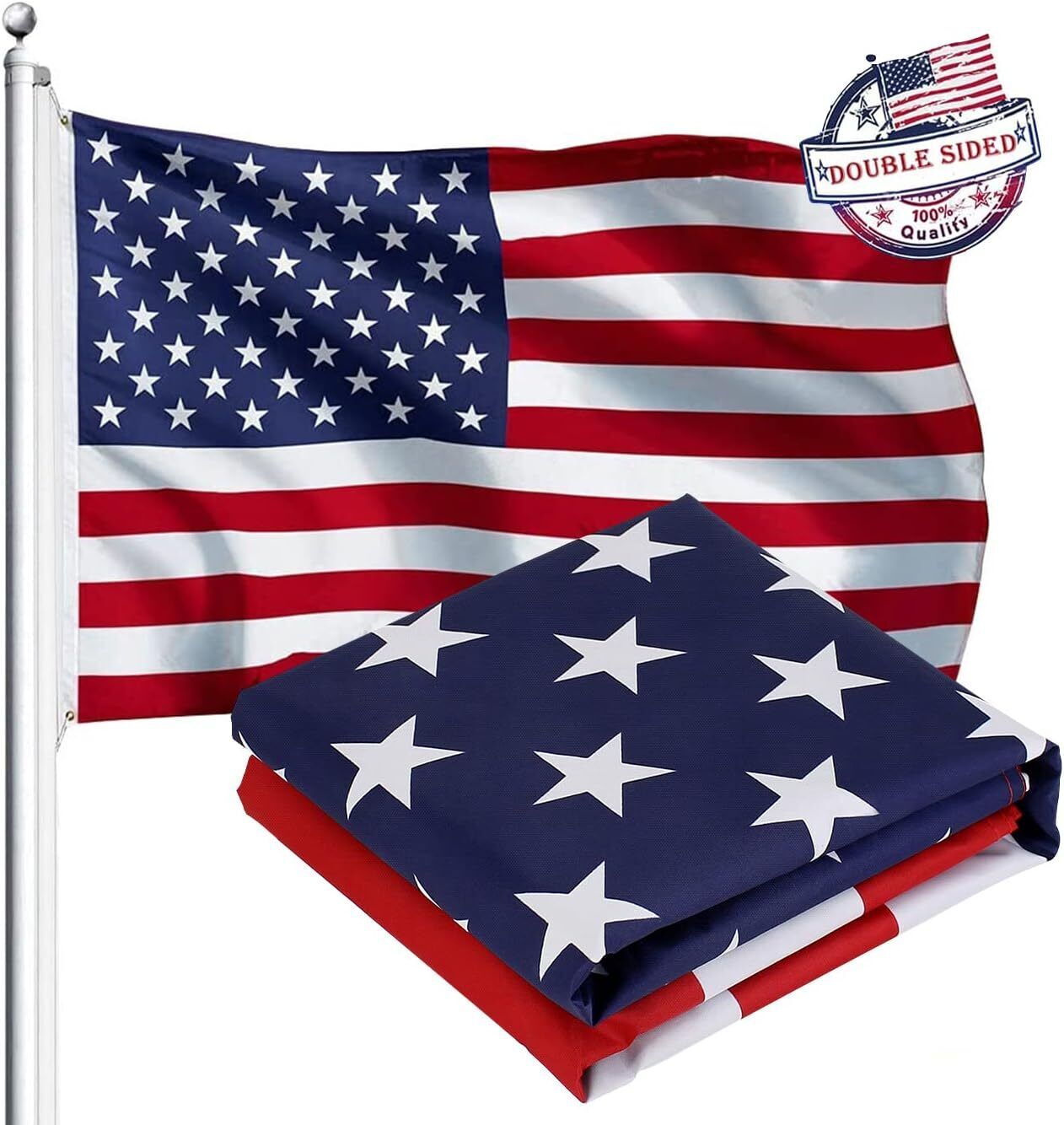 American US Flag 3x5 Feet Double Sides 3-Ply Heavy Duty, Fade & UV Protected