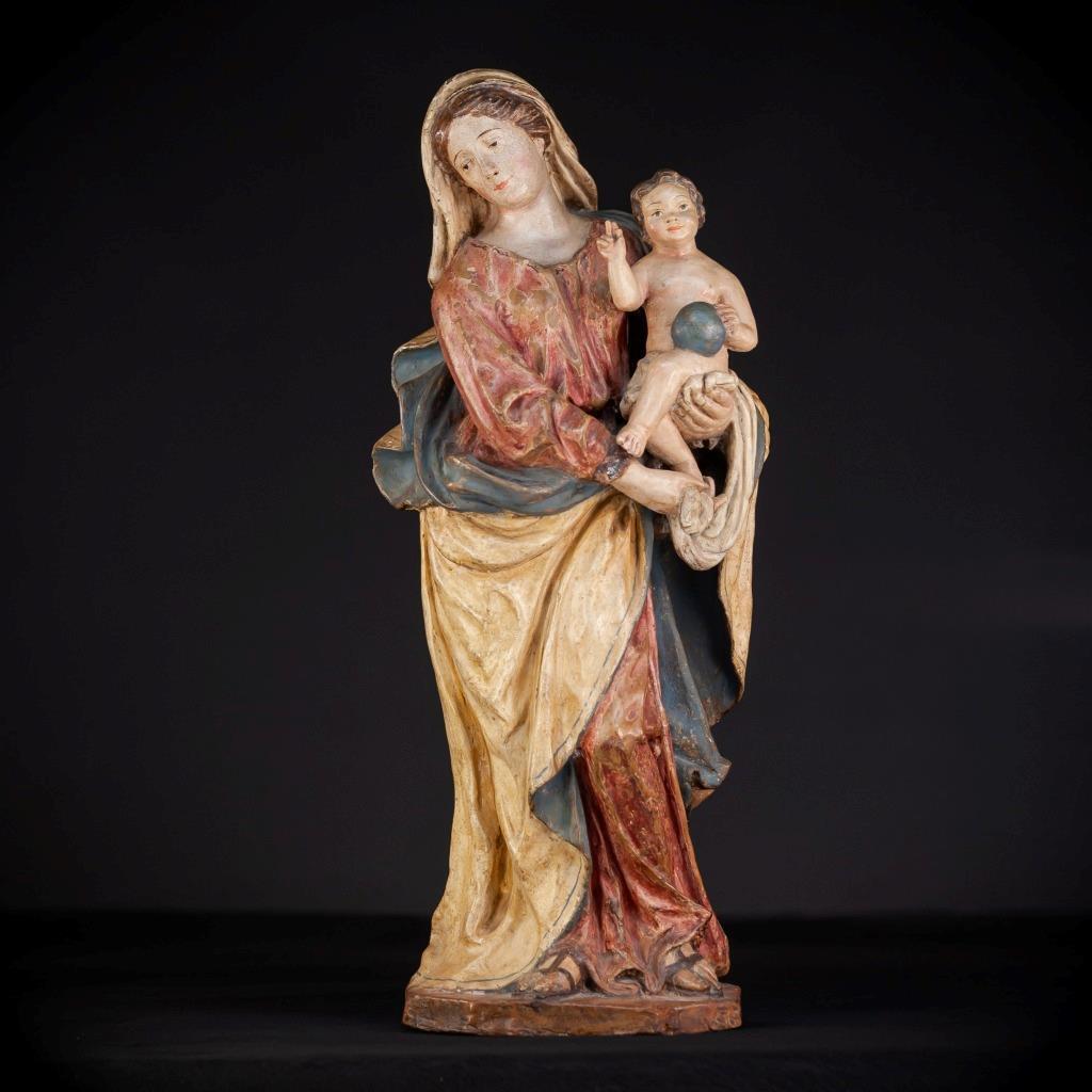 Madonna and Child 1700s Italian Terracotta Sculpture | Mary Jesus Statue 23.2”