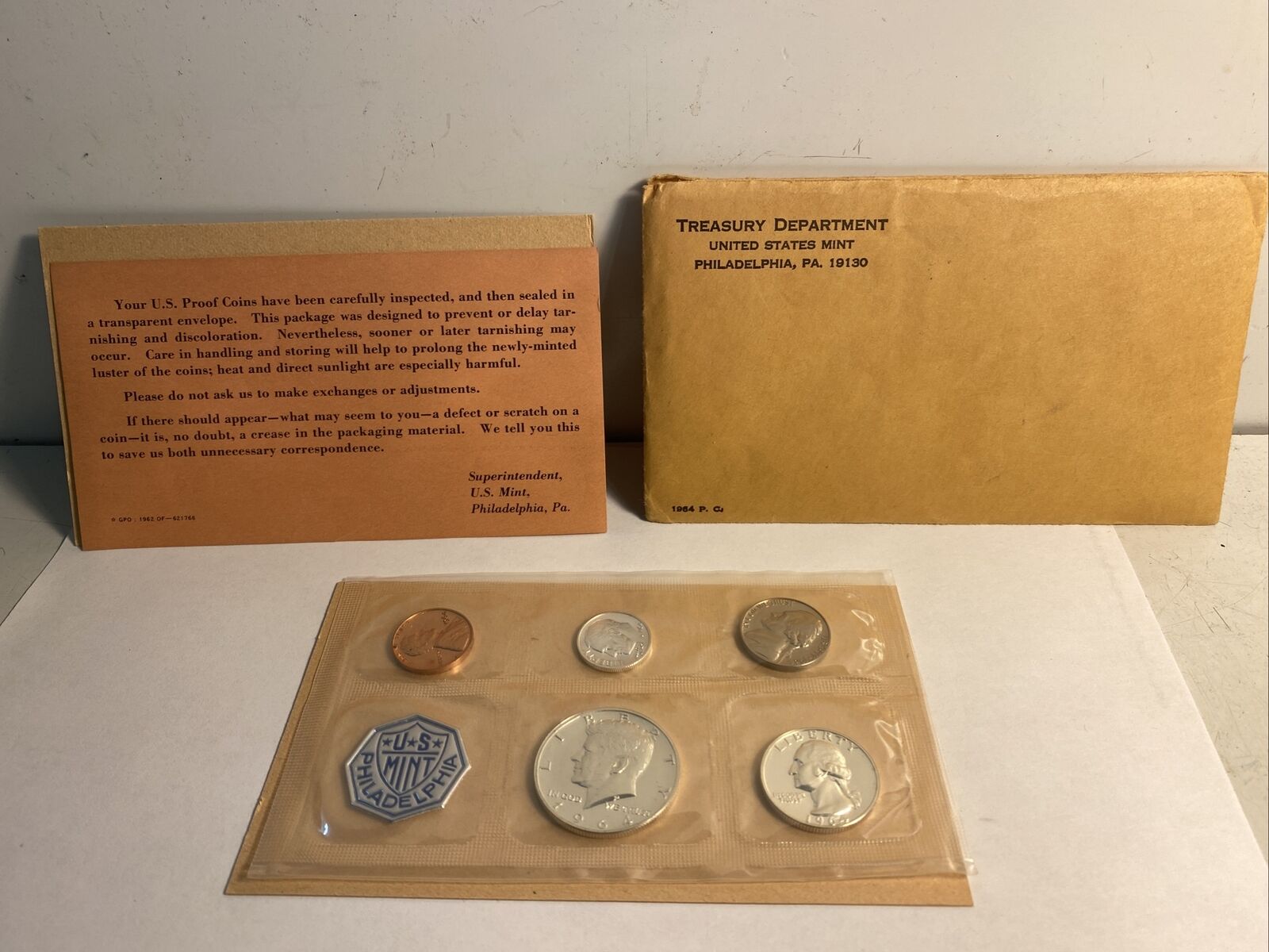 1964 United States Proof Set Silver 1964 Treasury Dpt. Envelope Uncirculated