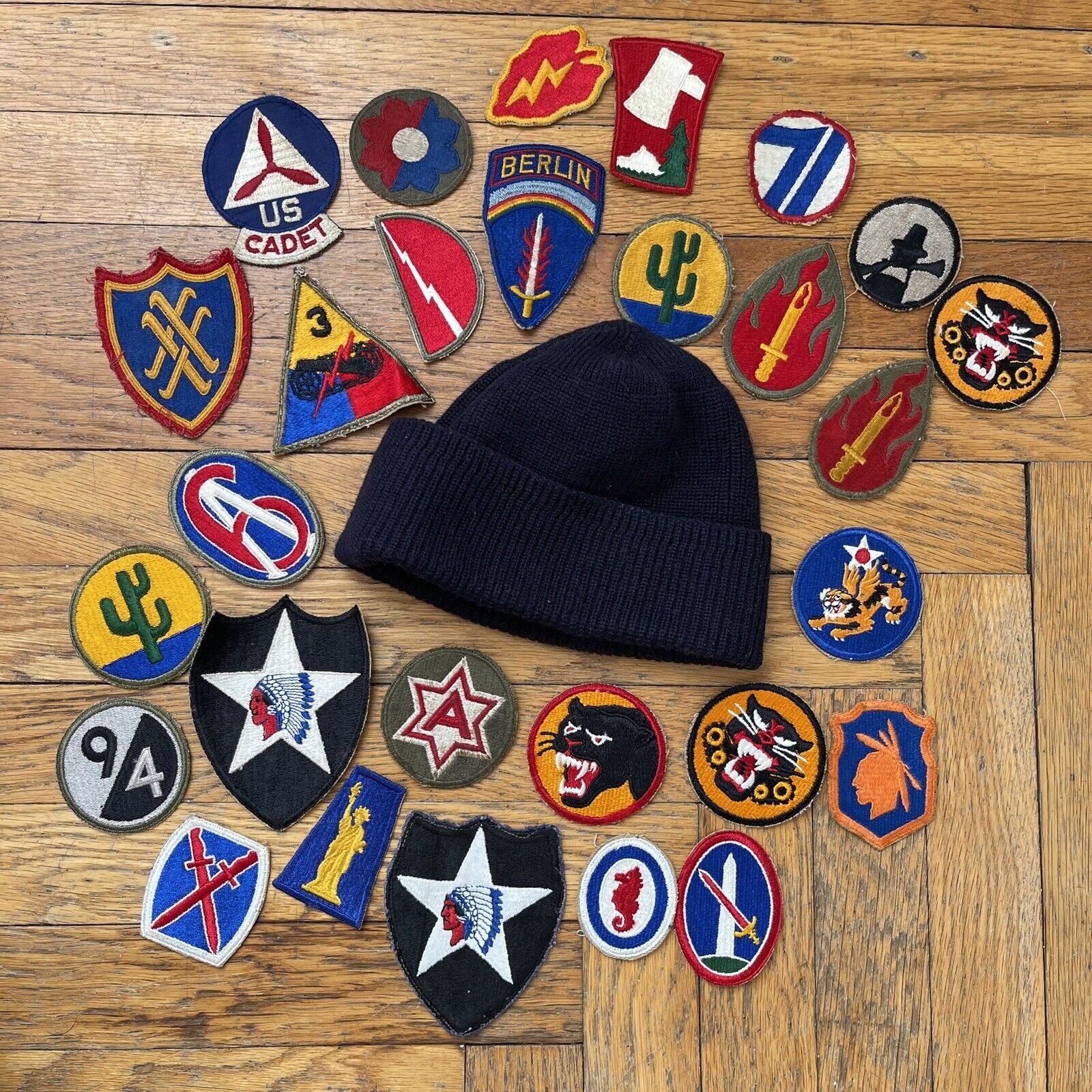 Vintage Military Amy Navy Patch Wool Hat Lot Used Old