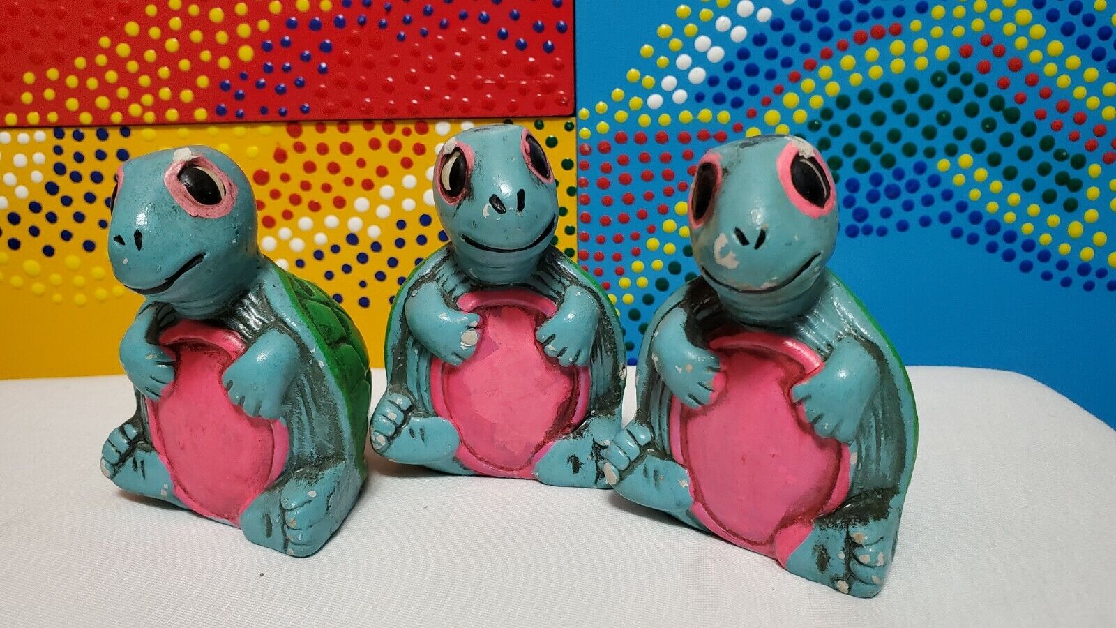 60s 70s Mid Century Vintage Vtg Holiday Fair ? Chalkware Turtle Bank Lot Of 3