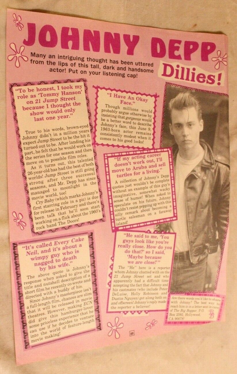 Johnny Depp Vintage Teen Magazine 1 Page Article Dillies