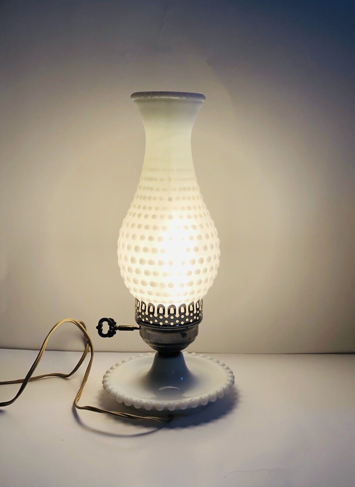 Vintage Milk Glass Hobnail Electric, Electric Hurricane Table Lamp