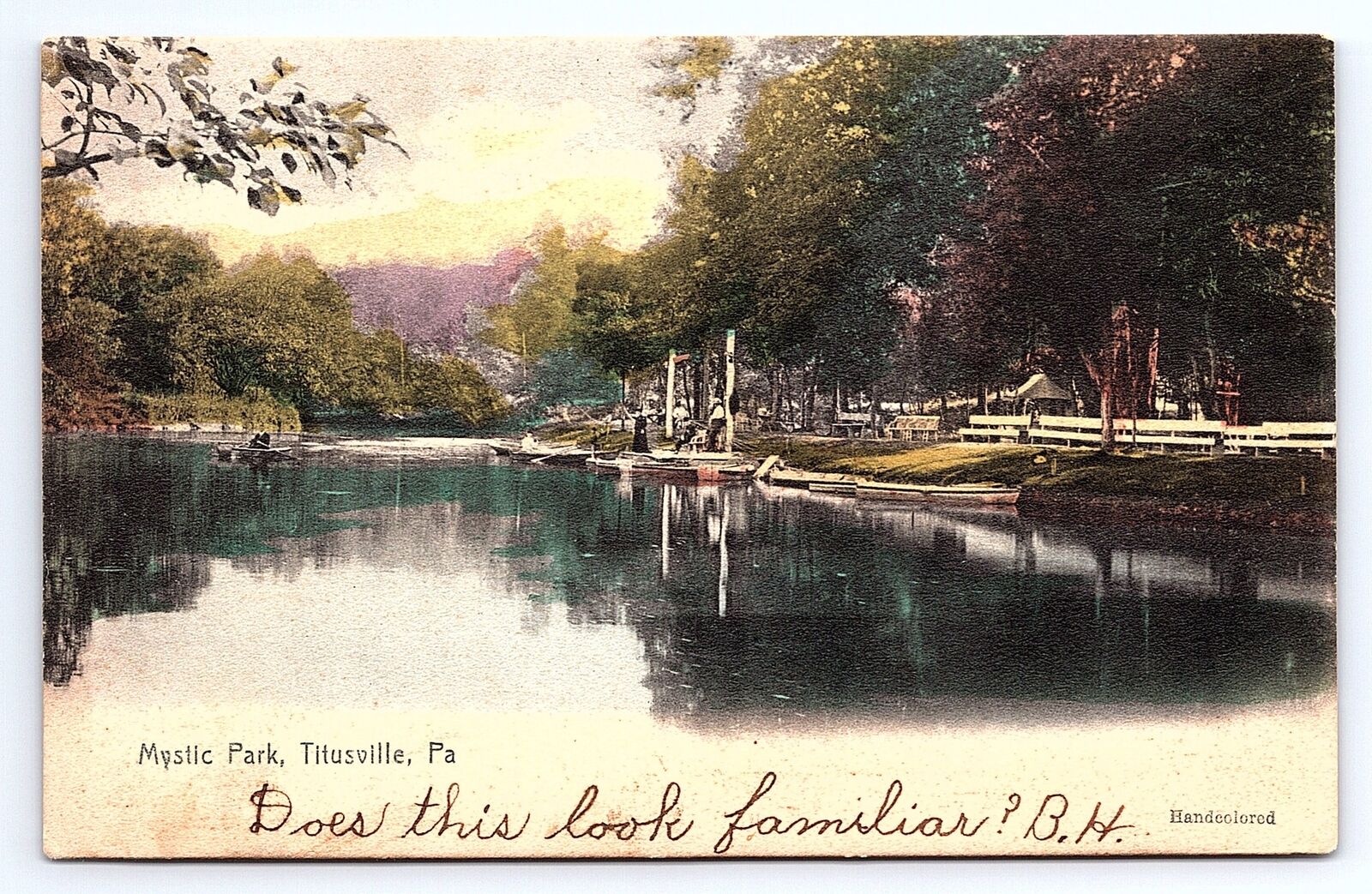 Postcard Mystic Park Titusville Pennsylvania The Rotograph Co. Handcolored