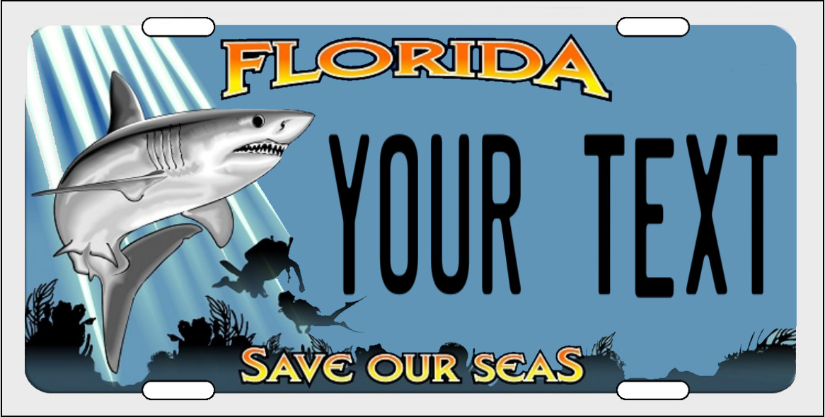 FLORIDA Personalized Custom License Plate for Auto SHARKS SAVE OUR SEAS
