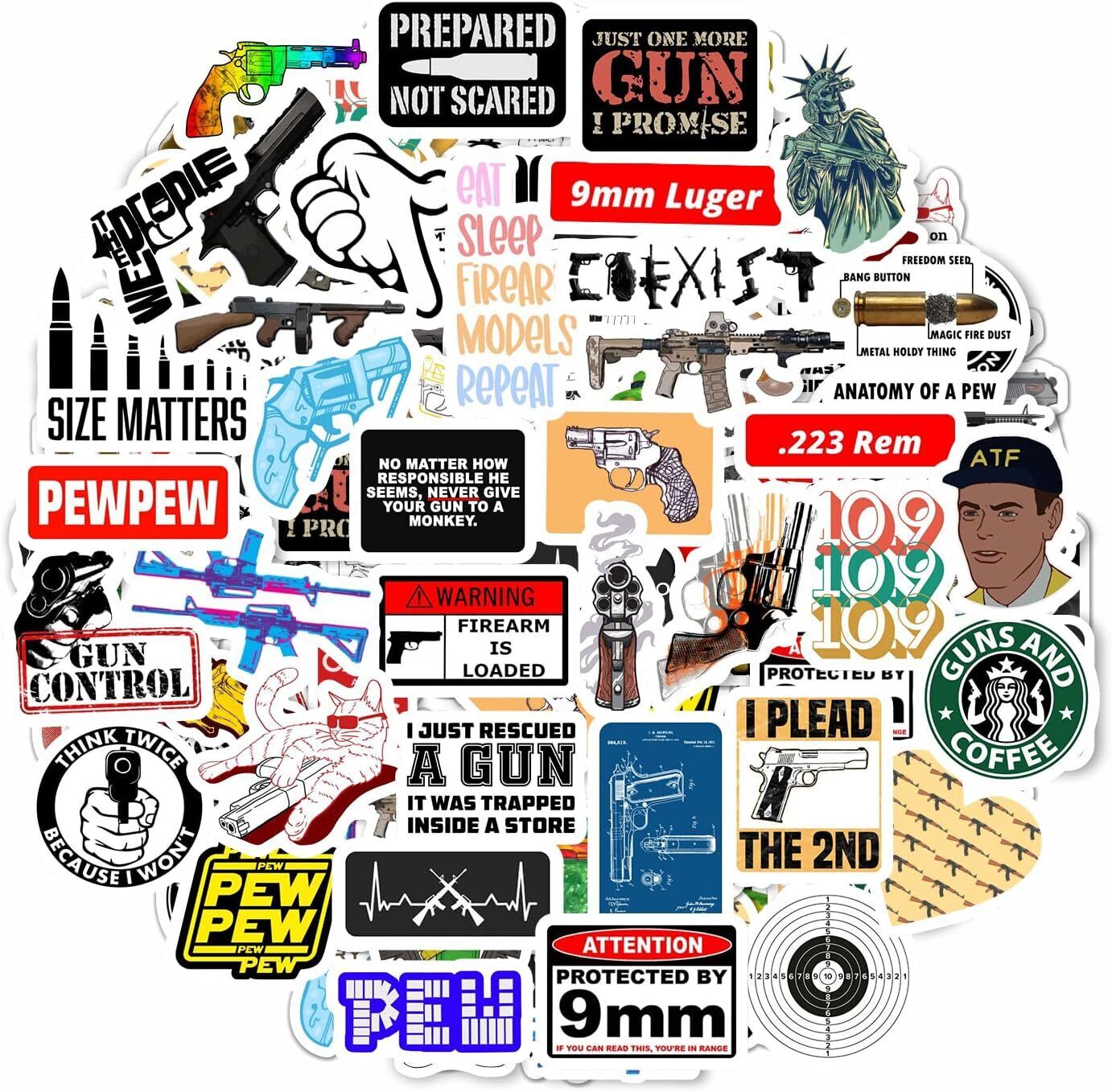 100Pcs Funny Gun Stickers Decals Firearm Stickers Guns and Ammo Stickers Amazing