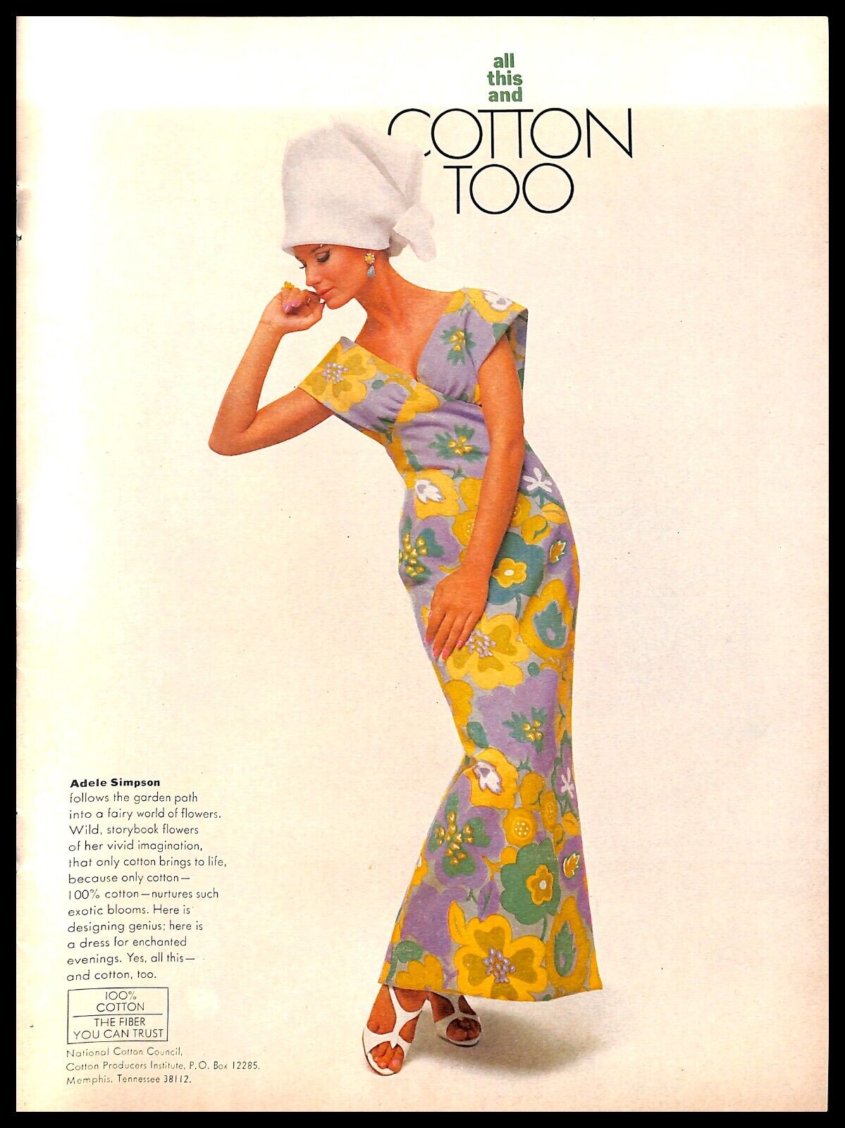 1965 Adele Simpson Cotton Dress Vintage PRINT AD Floral Fashion Model