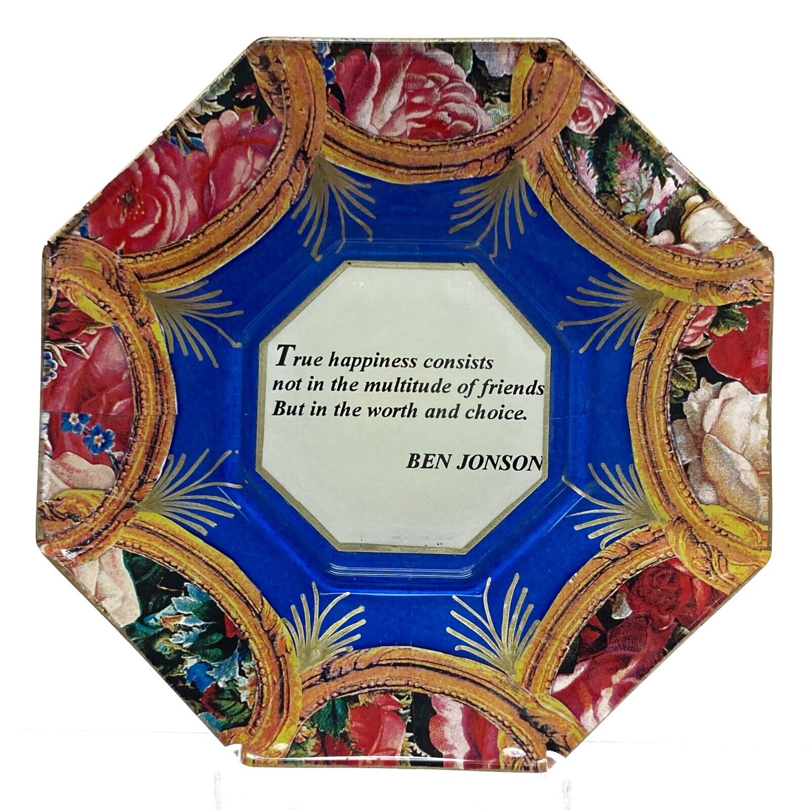 Durwin Rice New York Artist Signed Decoupage Plate Friendship Quote Ben Jonson