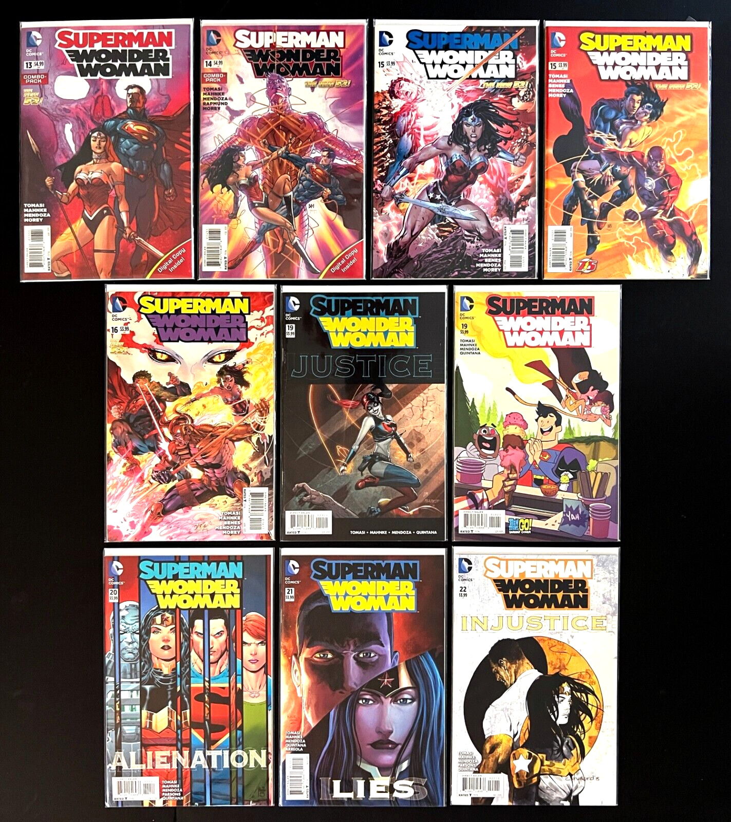 SUPERMAN/WONDER WOMAN Lot #13, 14, 15, 15 Flash, 16, 19 Harley, 19 Titans, 20-22