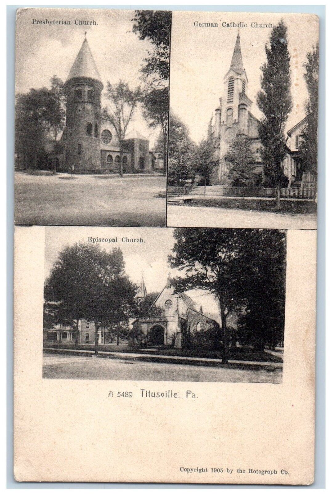 Titusville Pennsylvania PA Postcard Presbyterian Episcopal German Church c1905