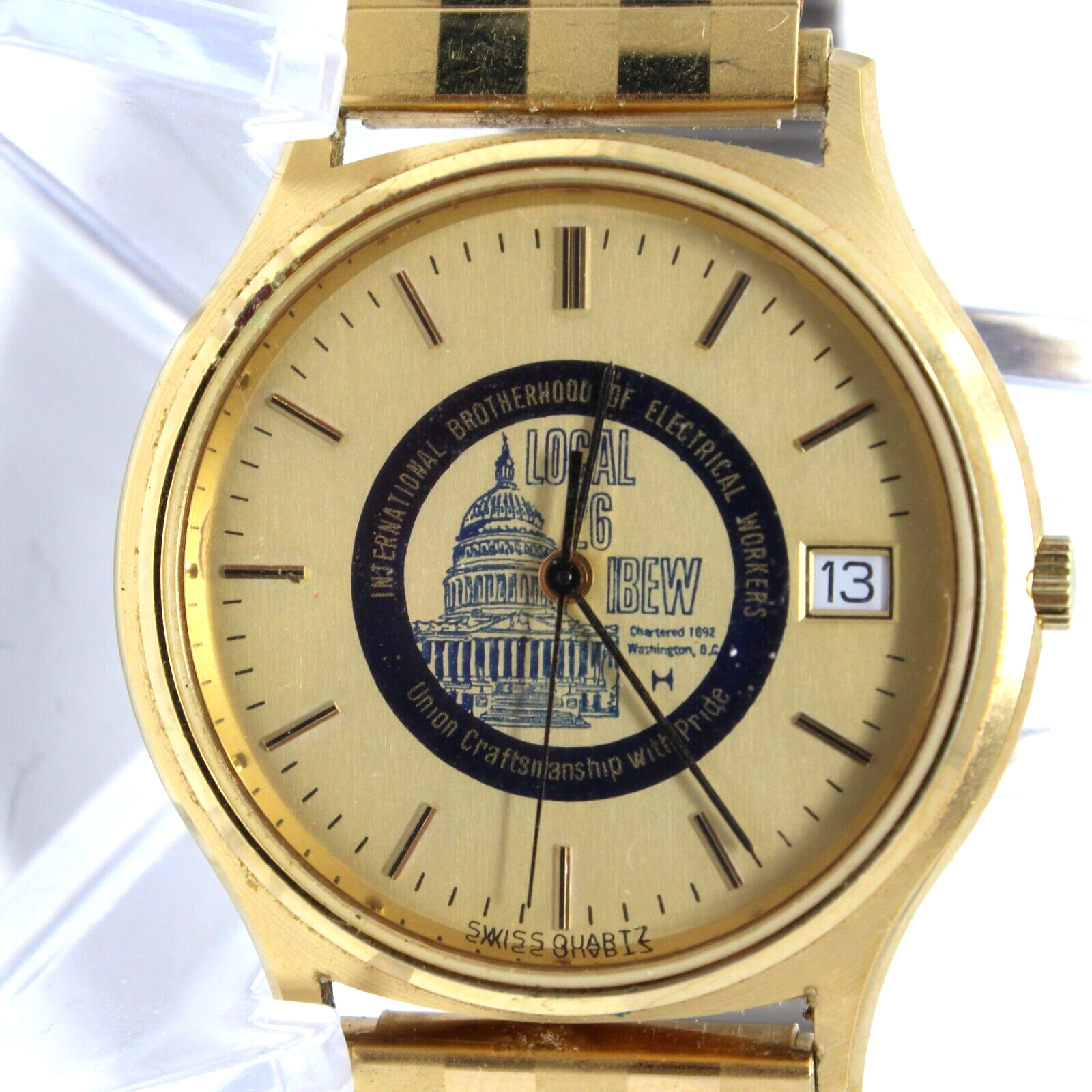 Vintage IBEW Gold Tone Wrist Watch Electrician Lineman Local Union Craftsmanship