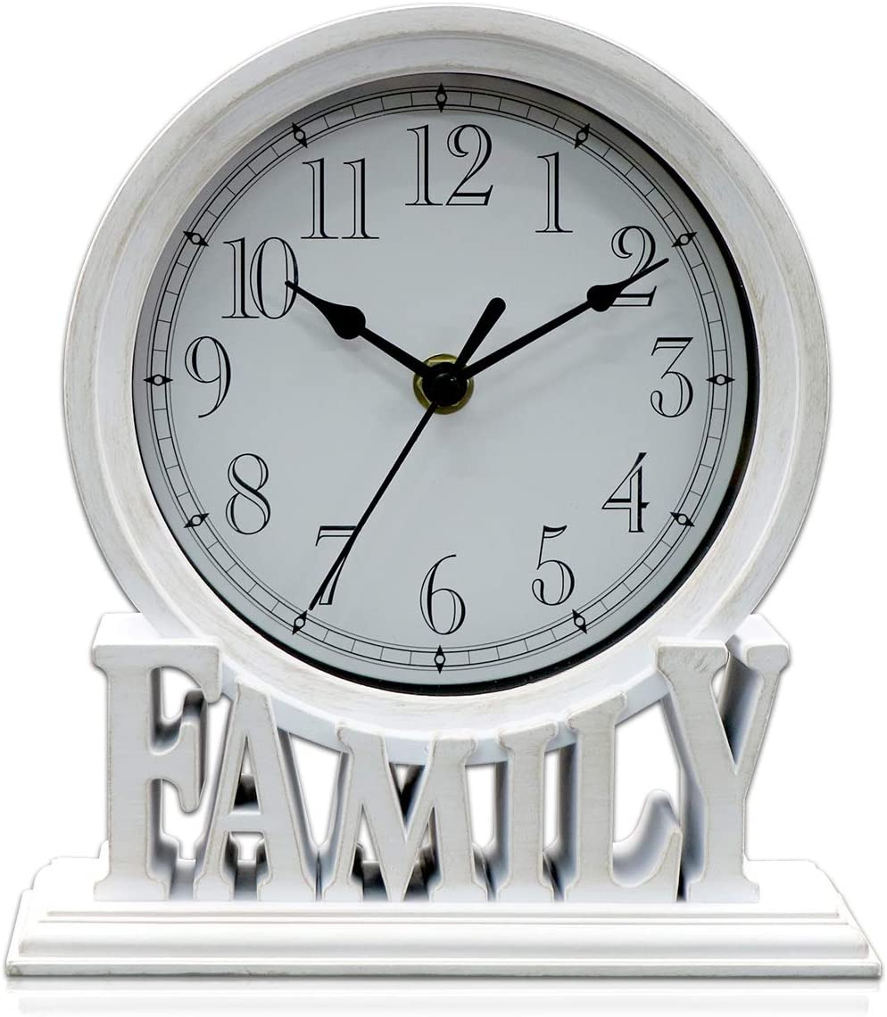 6.5 Inches Mantel Clock, Vintage Non-Ticking Family Desk Table Clock Battery Ope