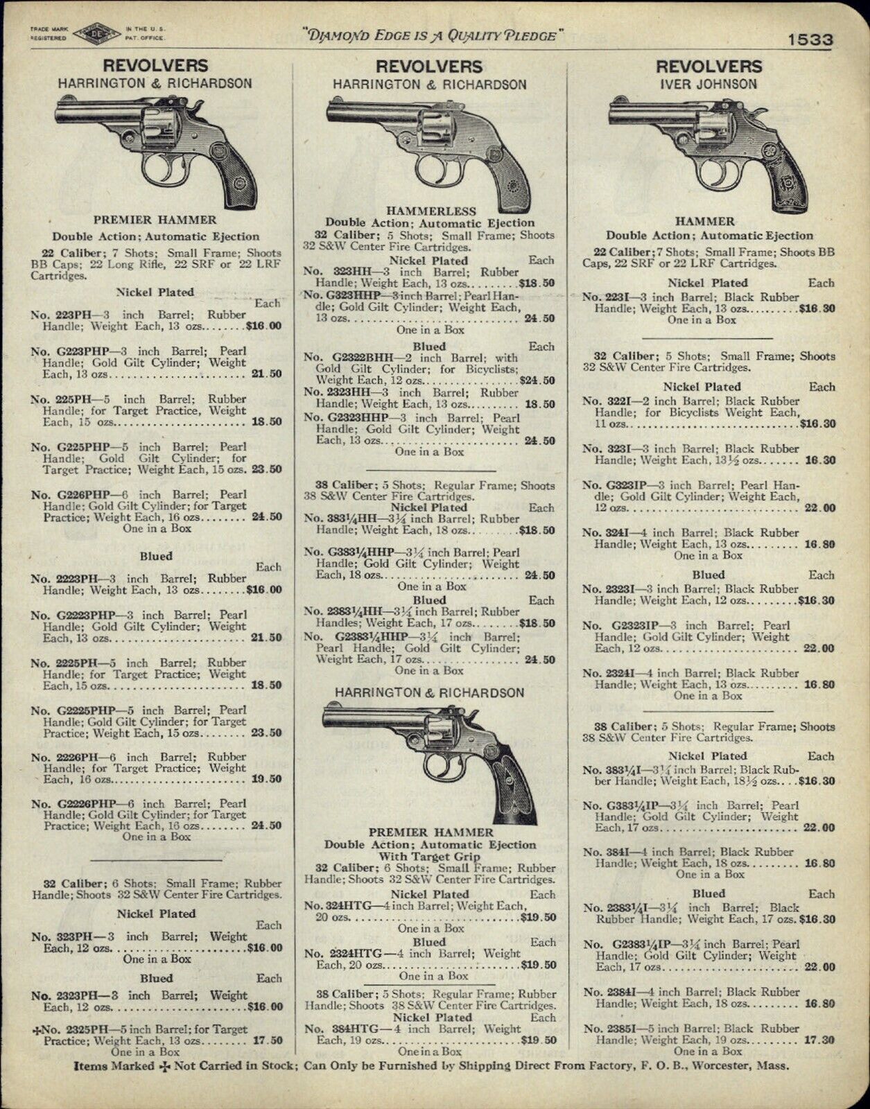 1929 PAPER AD Iver Johnson Harrington Richardson Revolvers Smith & Wesson 1911 