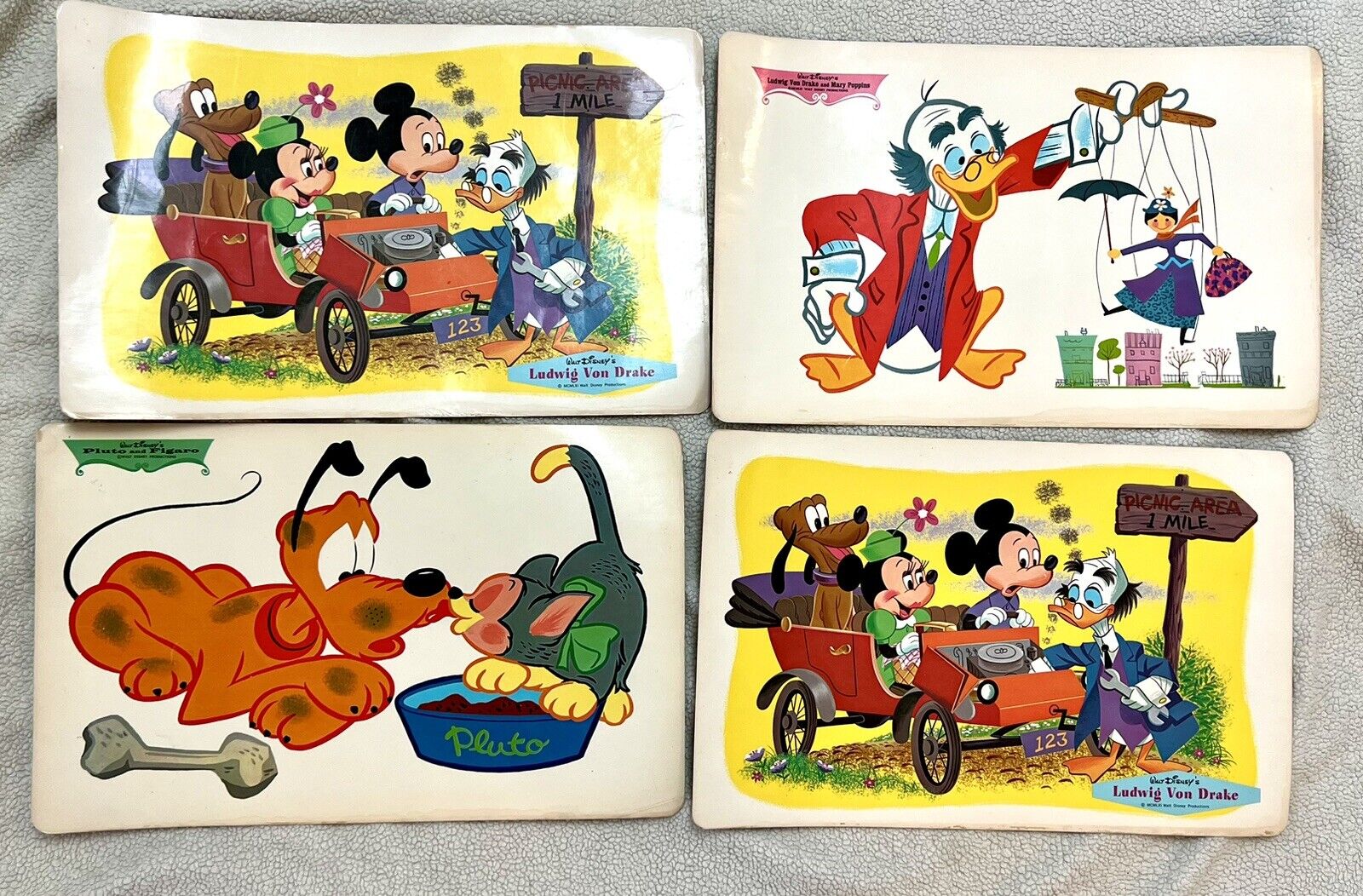 LOT 4 Disney Placemats 1961 Ludwig Von Drake Pluto Mickey Minnie Mary Poppins