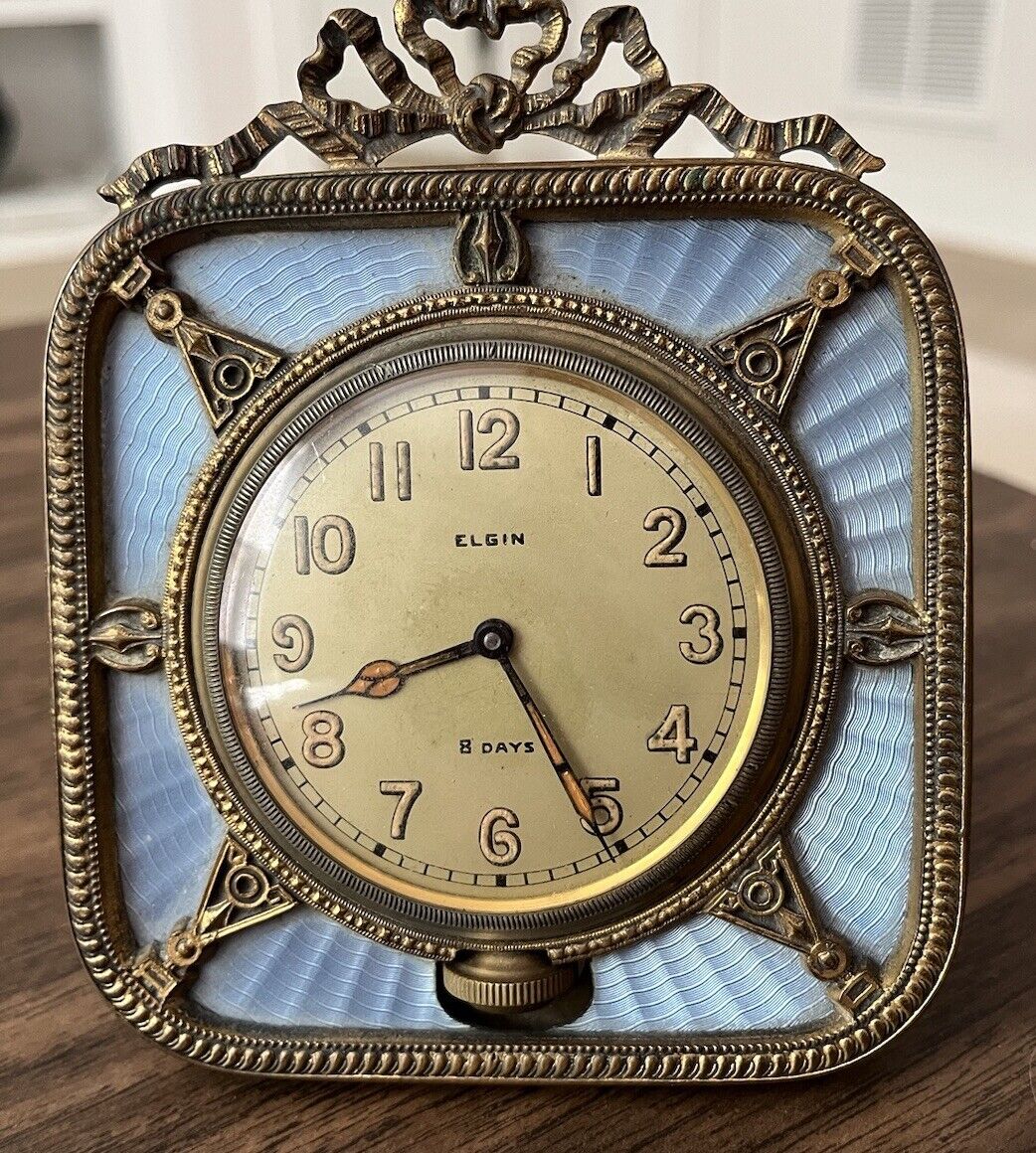 Antique Enamel Elgin 8 Day Clock