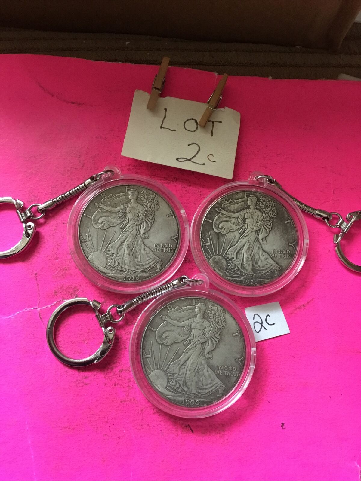 Set 3 Lot Coin Keychains 1918-1900-1918 Copies Junk Drawer Estate Find Read