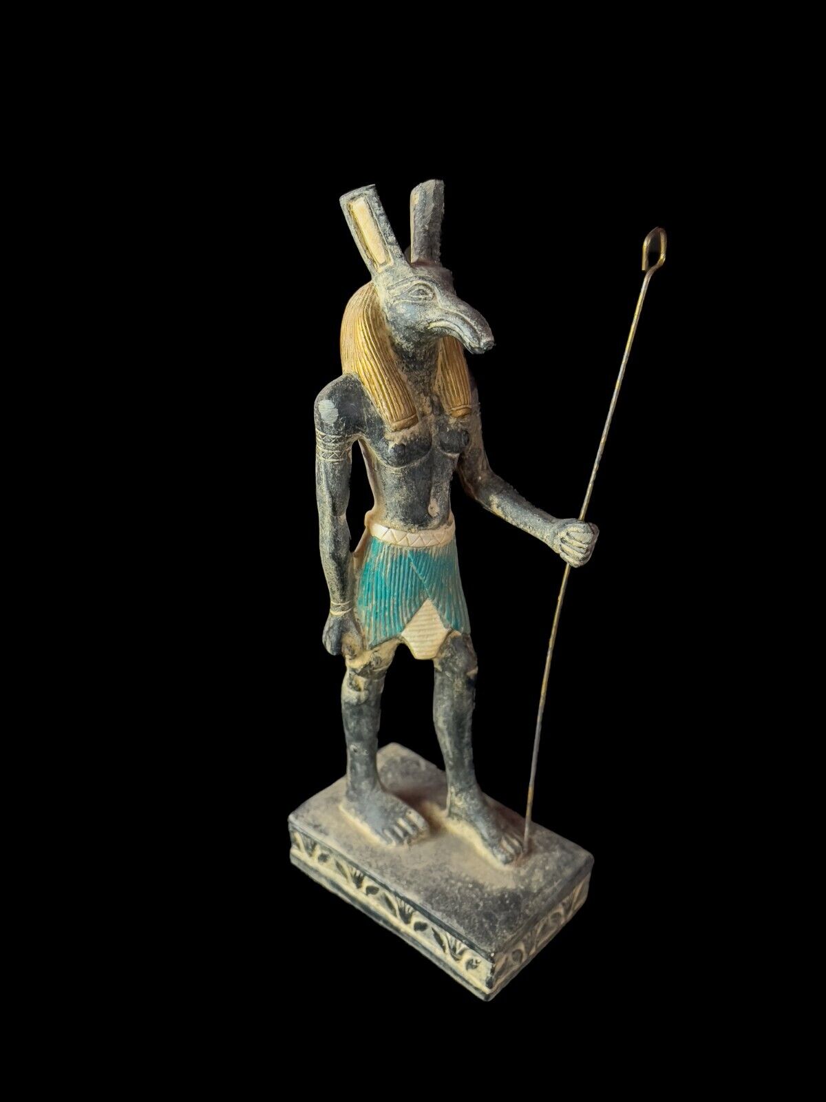 Egyptian God Seth holding Was Scepter from Stone , Handmade Egyptian God