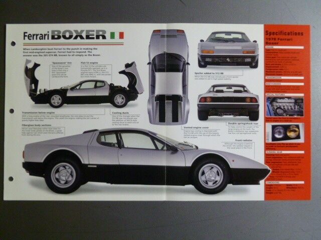 1971 - 1984 Ferrari Boxer Coupe Poster, Spec Sheet, Folder, Brochure - Awesome