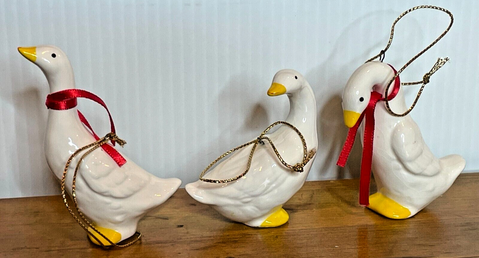 Lot 3 Vintage Geese Ceramic Goose Porcelain White Duck Christmas Tree Ornaments