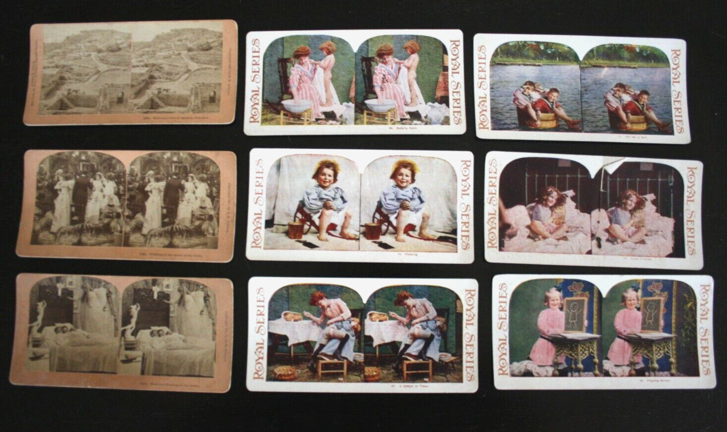 Lot of 9 Stereo Viewer Stereoscope Cards Slides Various Scenes.